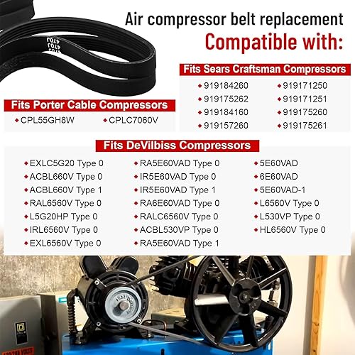 Miniatura 4 de Fuoequl Correa del compresor de aire C-BT-224 J6 47.3" para Craftsman Porter Cable DeVilbiss EXLC5G20 ACBL660V 470j6 919184260