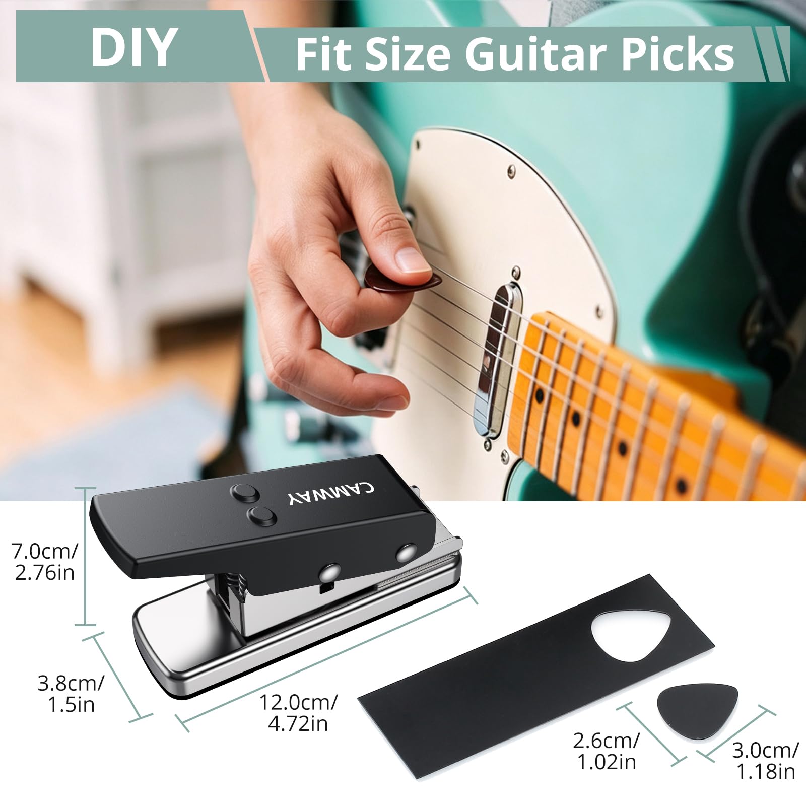 CAMWAY Kit de herramientas para perforar púas de guitarra con 25 tiras de