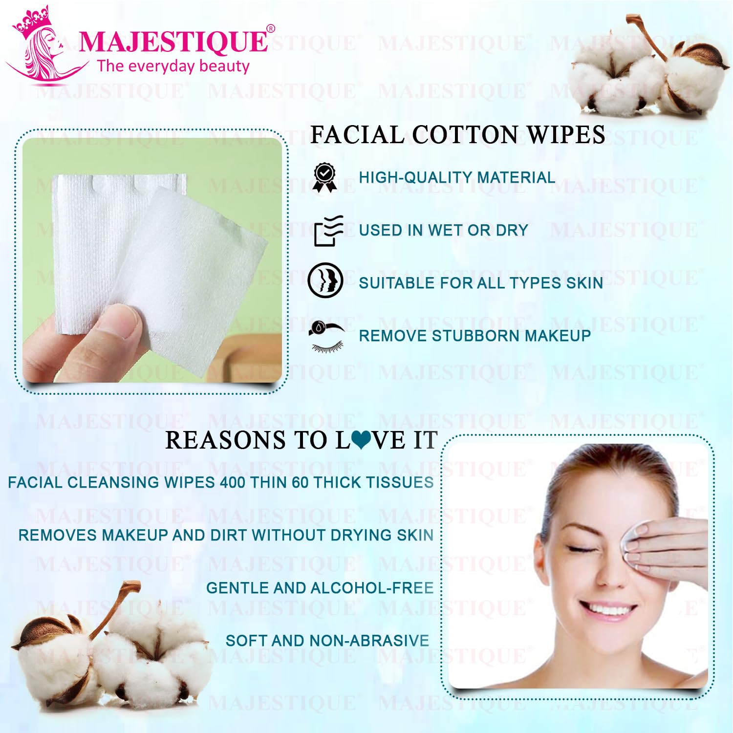 Majestique Cotton Face Pads, Makeup Removing Cotton Wipes with Soft Touch for Eye, Face Cleansing Tissues, Pure Cotton Pad, Multifunctional, Cotton Pads for Face Toner - 460 Count / 1 Box 1