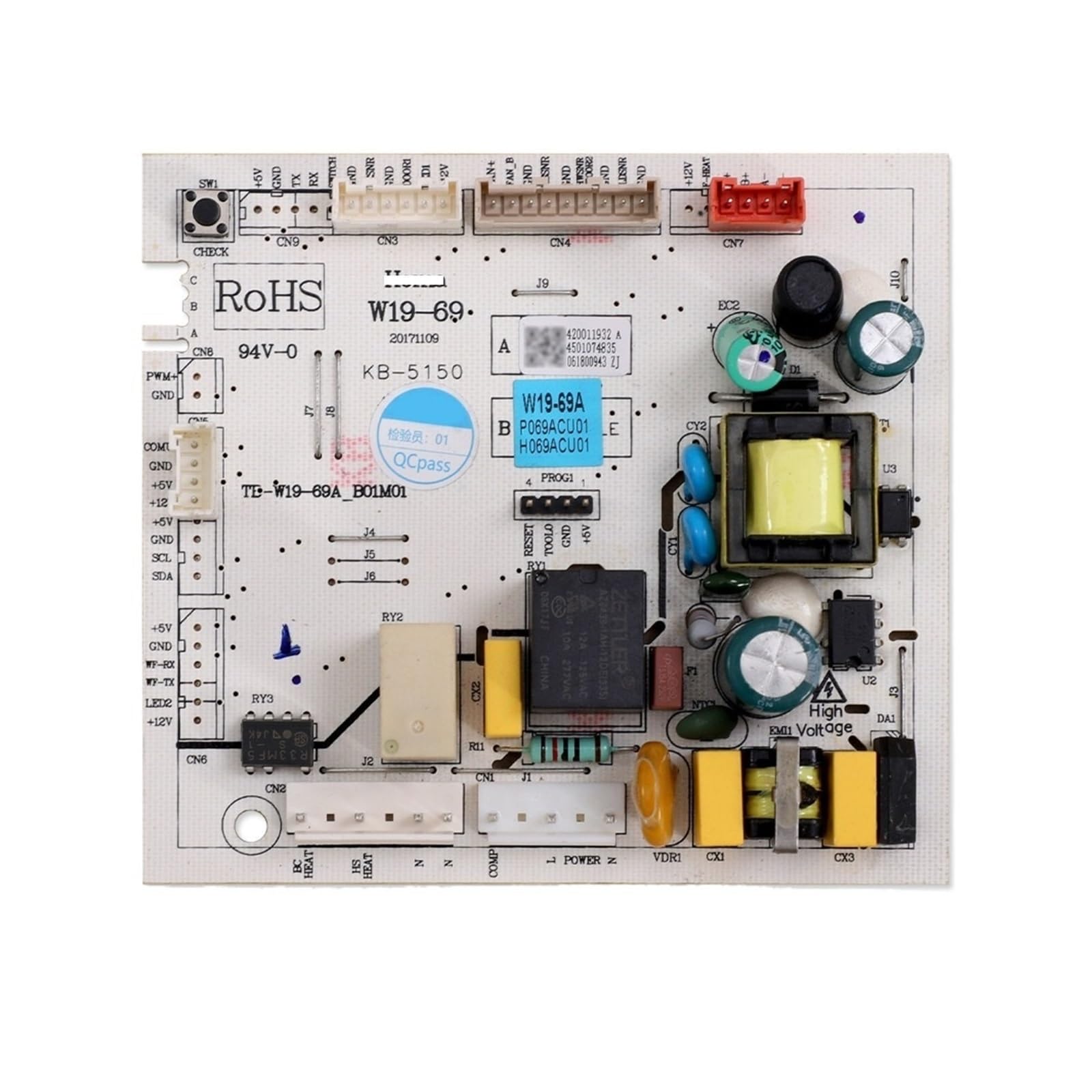 Control Board W19-69A W19-69AB W19-69AC，Compatible For Homa，Refrigerator Circuit PCB Fridge Motehrboard Freezer Spare Parts(W19-69A)