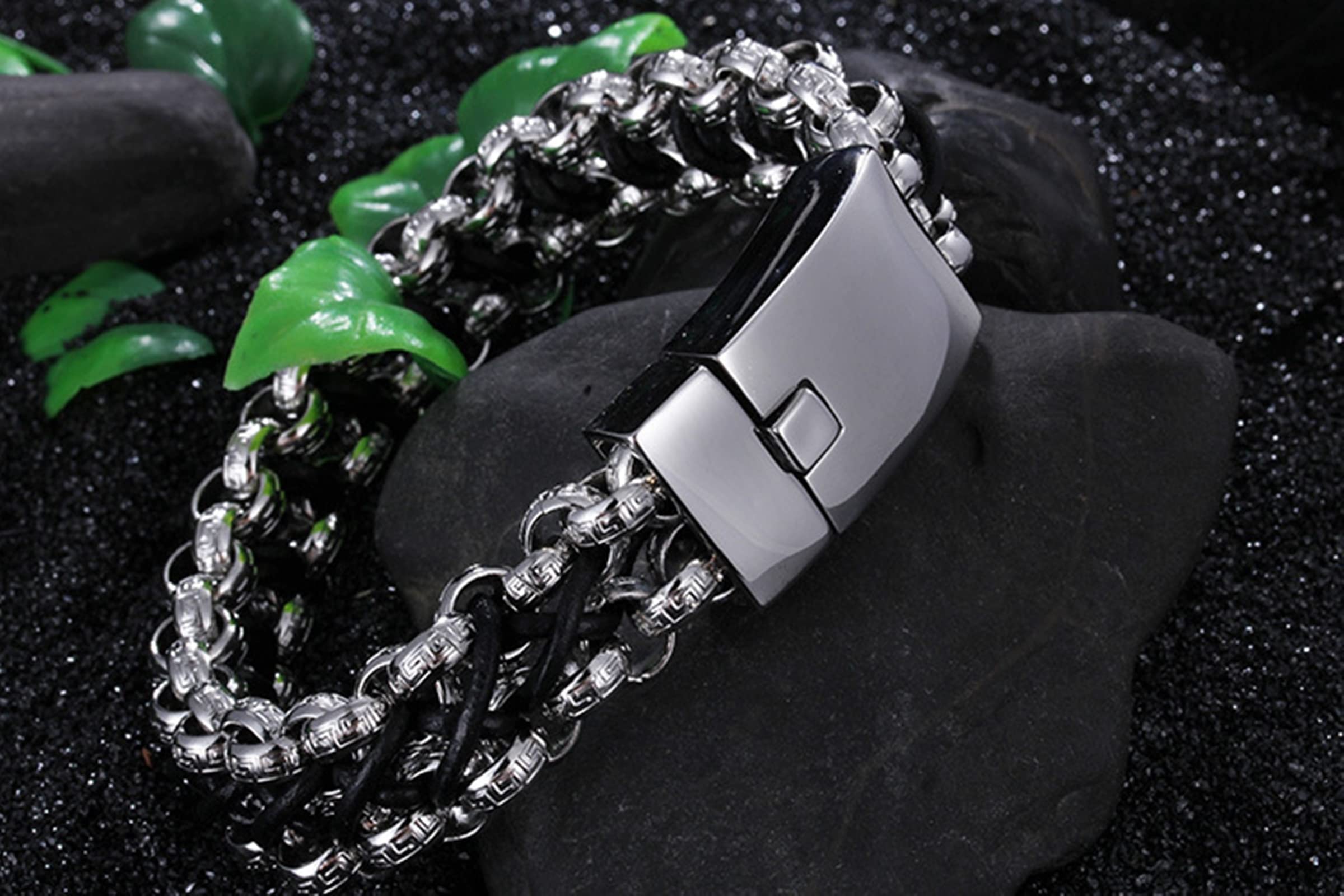 Gothic Armband, Armband Leder Edelstahl Korbgeflecht Retro Einfachheit Engagement Schmuck Geschenk für Jungs