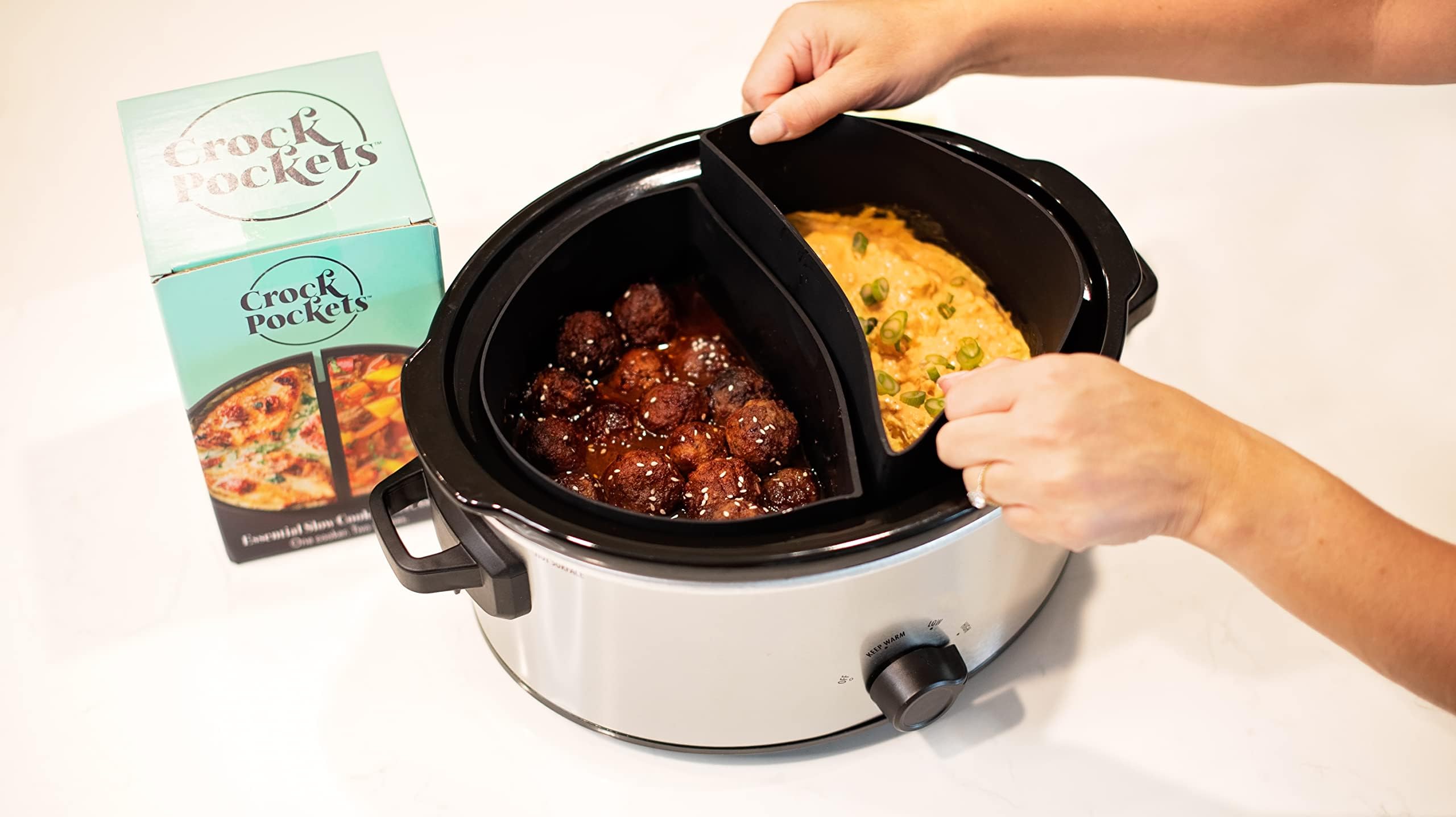 CrockPockets® Reusable Silicone Slow Cooker Dividers – 6Qt Divider Set (2-Pack), Non-Stick, Leak-Resistant, BPA-Free, Dishwasher Safe + Free Digital Cookbook!