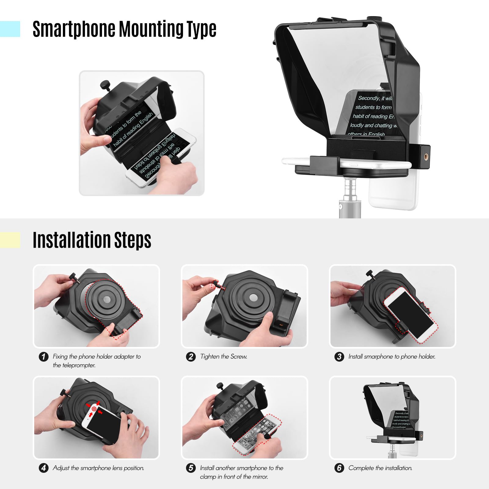 Teleprompter do Smartfona Przenośny Pilot 15cm (Tylko na telefon)