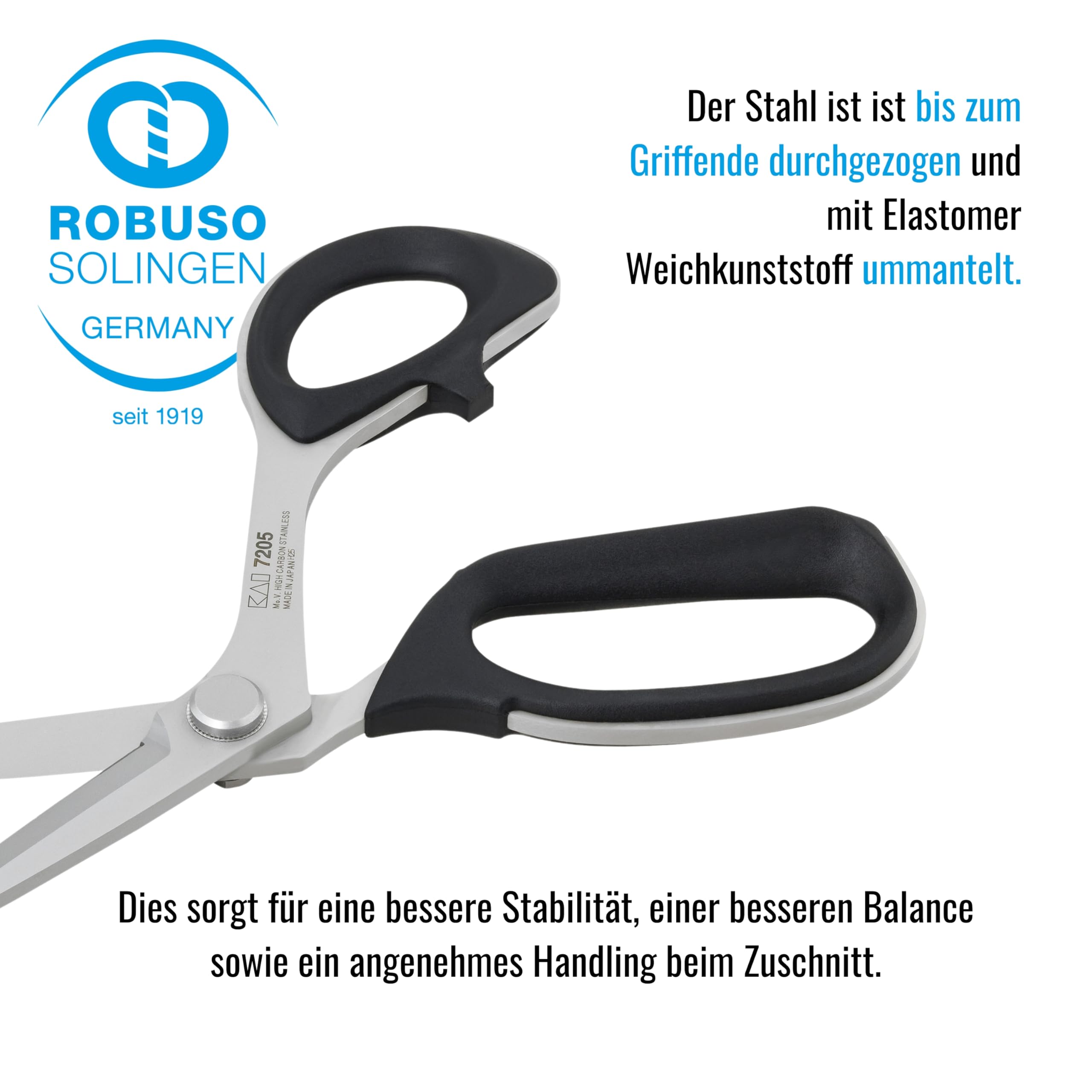 ROBUSO KAI 7205 Schneiderschere | Kleine Stoffschere für die Frauenhand | High-Tech Schere aus Japan | 21,0 cm - 8,0" | Edelstahl Rostfrei | Vollgummierte Griffe