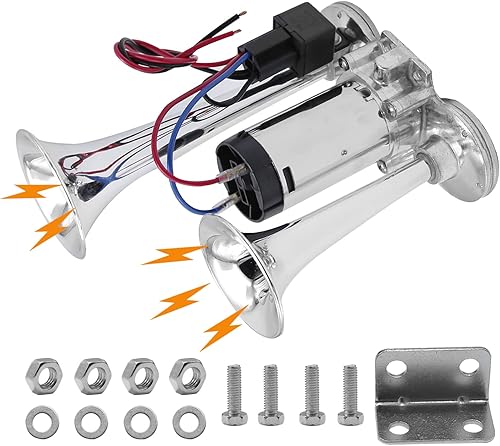 Miniatura 6 de Bocina de tren de 600 DB para camión, bocinas de tren para camionetas, kit de bocina de aire de trompetas dobles de 12 V, altavoz de barco, coche,