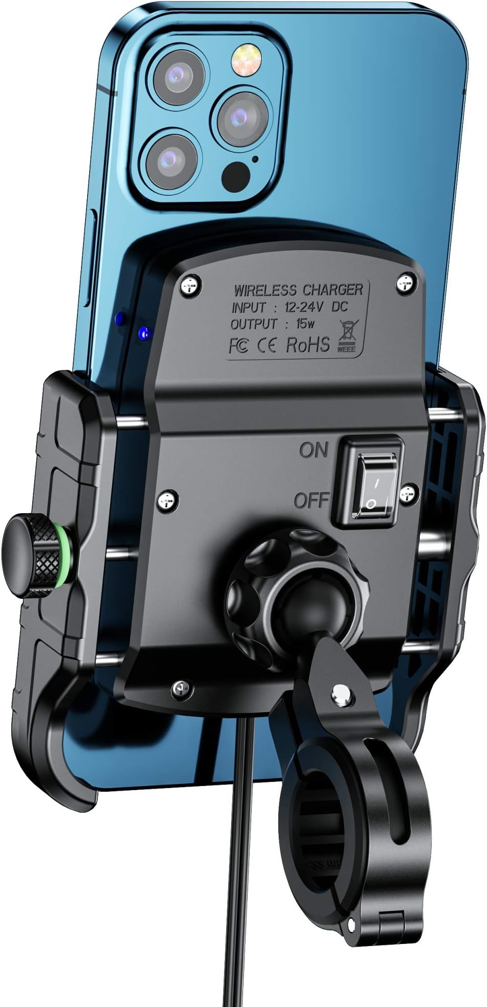 Base Moto Regolabile Supporto Telefono Moto IMESTOU Con Ricarica Wireless 15W - Base Sfera Alluminio, Rotazione 360° IMESTOU Supporto Moto - Foto 5