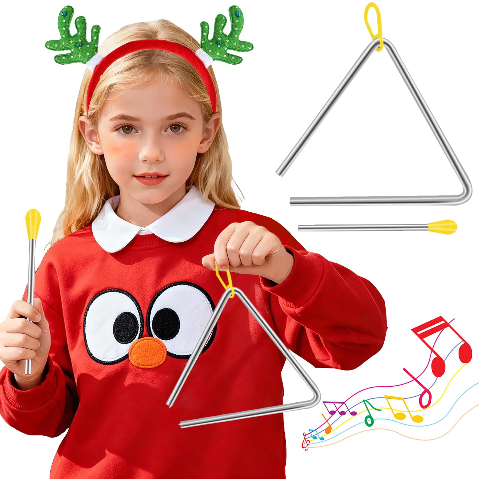 6 Inch Triangle Instrument Musical Steel Triangles Percussion with Striker for Music Learning Teaching Kids Adults School Prize