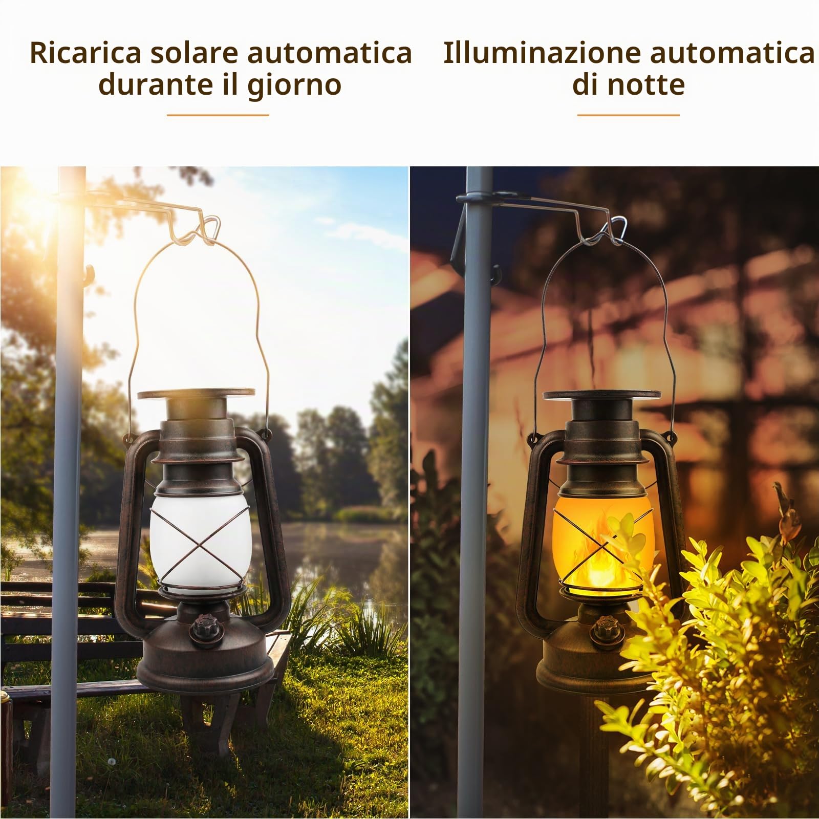 Shinmax Lanterna Solare da Esterno 2 Pezzi Lanterne Solari Retrò L'Esterno Appeso Effetto Fiamma Luce Solare Impermeabile Vintage Led Lanterna Lampade Solari All'Aperto per Patio, Giardino, Campeggio