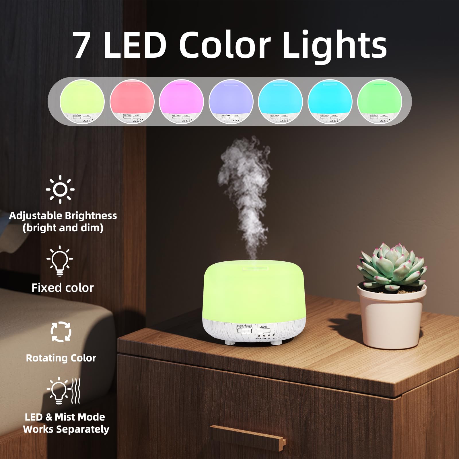 SPLITSKY Diffusore di oli essenziali da 300 ml, diffusore di oli per aromaterapia con telecomando, 8 ore silenzioso per la casa, 7 colori della luce LED, timer, per piccole stanze e camere da letto.