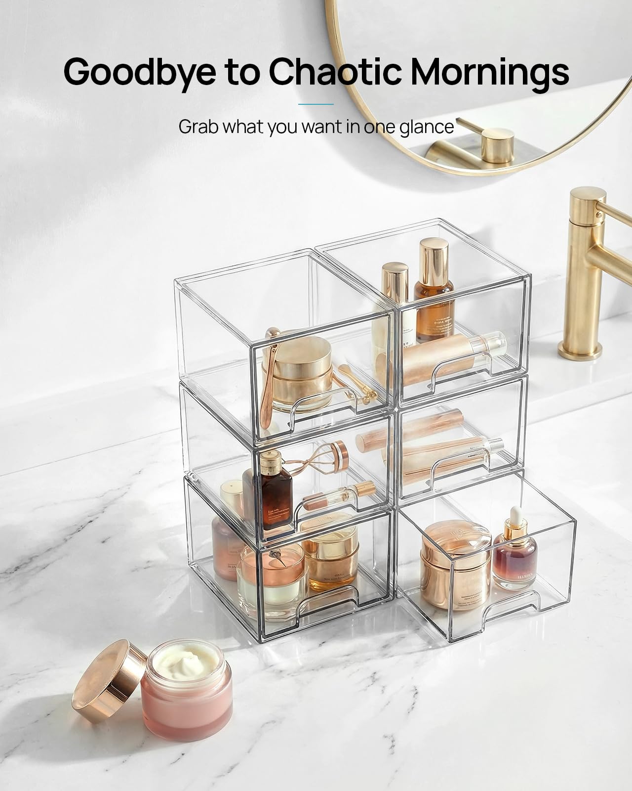 Vtopmart 4 Pack Clear Makeup Organiser, Acrylic Small Stackable Storage Drawers, Plastic Storage Box For Vanity, Bathroom, Under Sink, Kitchen Cupboard, Pantry, Home Organization - 3