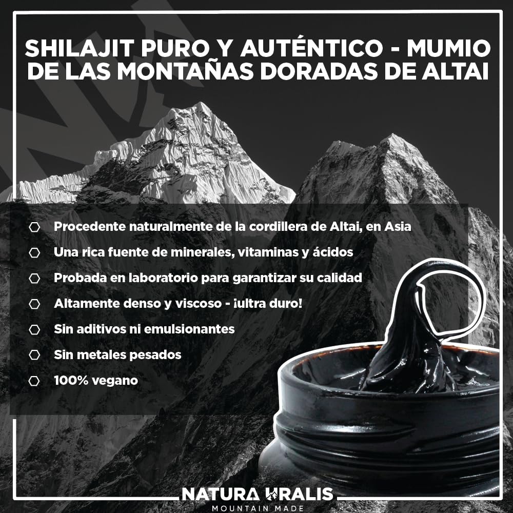 Natura Uralis Altai Shilajit | Resina Mineral de Shilajit Orgánico, de Formación Natural - Shilajit Negro Altamente Potente de las Montañas Altai (100 g)
