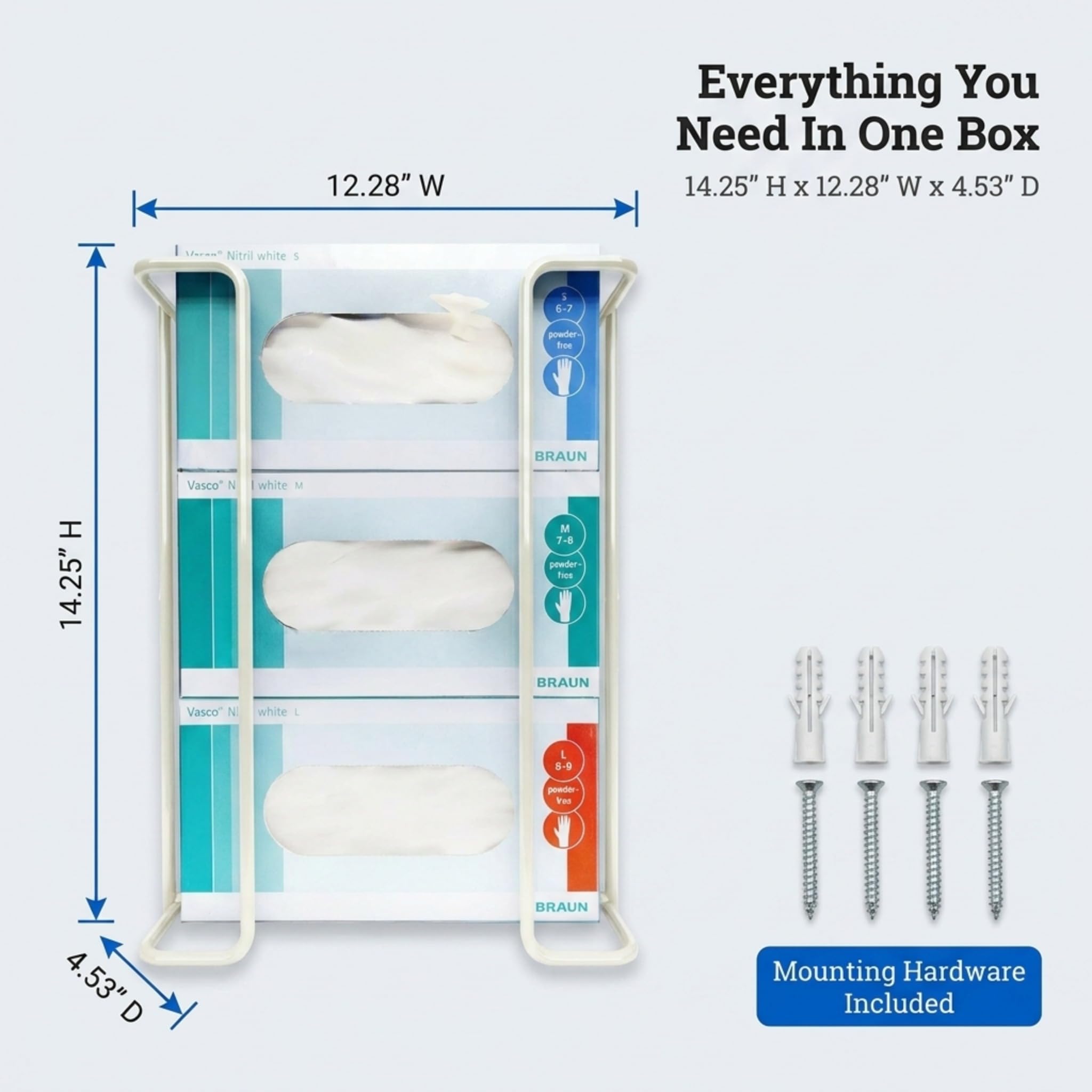 PERFORMORE Large Disposable Glove and Facial Tissue Wire Rack - Glove Box Holder, Medical Glove Holder, Holds Up To 3 Boxes, Hygiene Dispenser, Wall Mount Design With Mounting Accessories Included