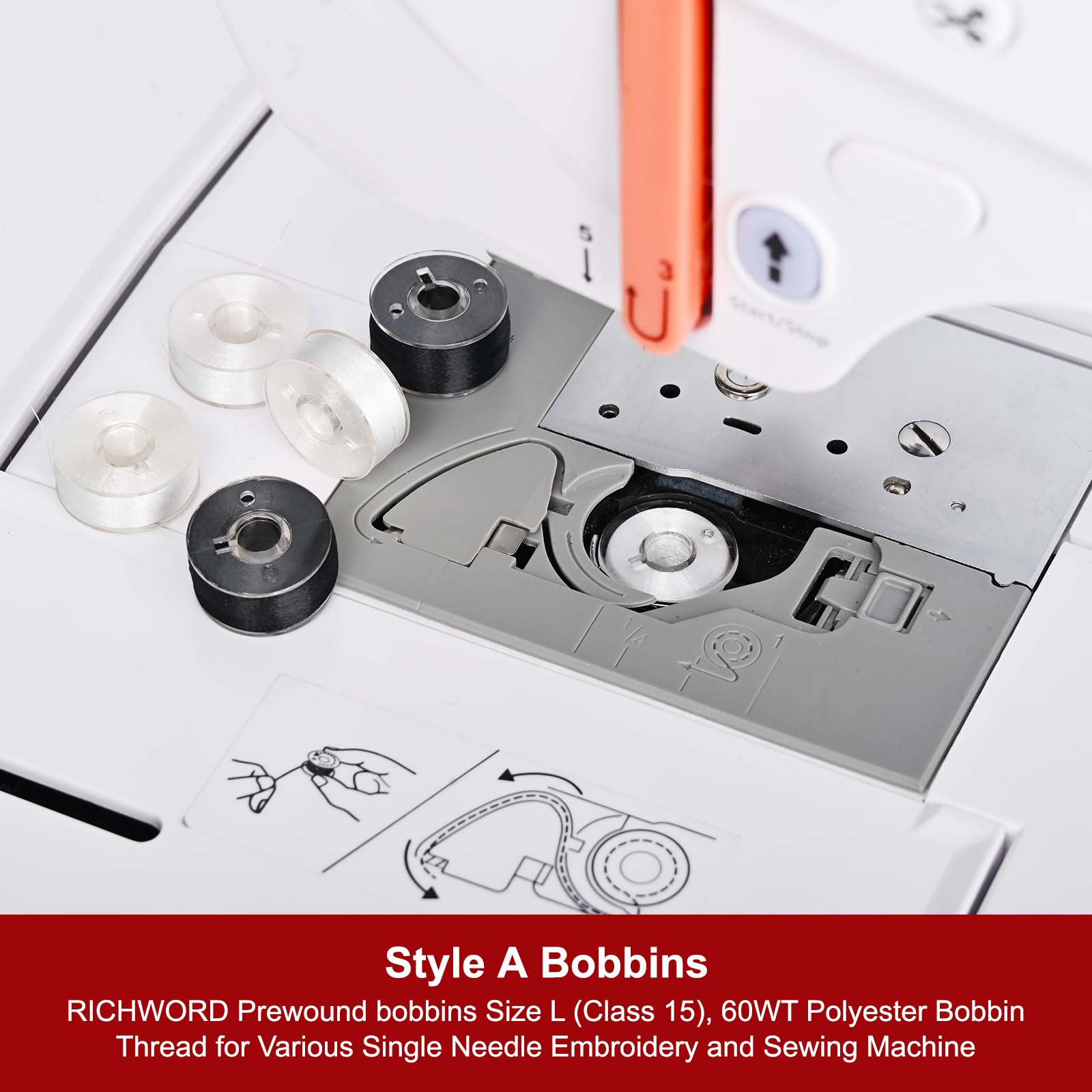 144 bobine preavvolte 75D/2 (60 WT), misura A, lati in plastica bianca, classe 15, filo per ago singolo da ricamo e macchina da cucire, 130 metri
