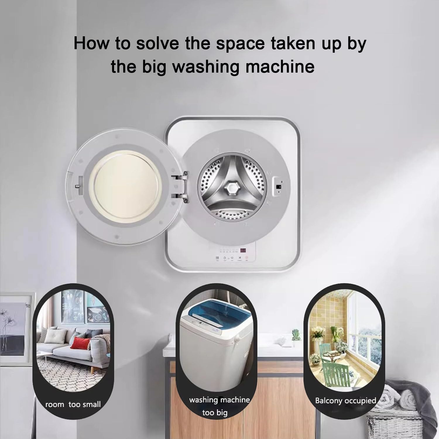Mini Machine à Laver, Machine à Laver Murale Automatique et Sèche-Linge, Petit Lave-Linge Domestique Compact Portable de 3 Kg, pour la Salle de Bain, la Cuisine