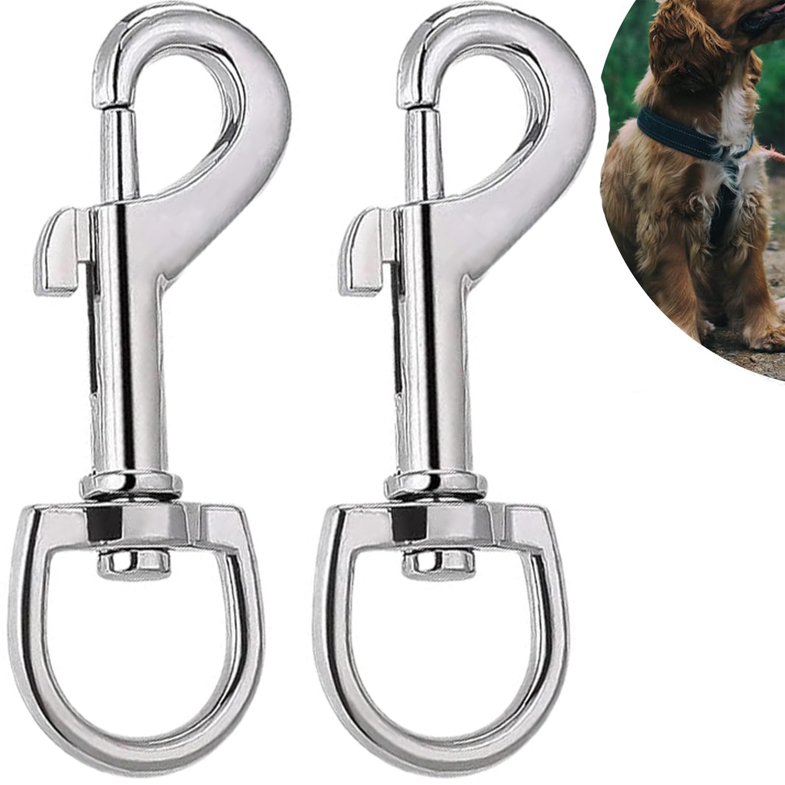 Mosquetones Estables con Giro (2 Unidades) de Acero Inoxidable - Ideal para Llaveros, Correas de Perro y Usos Versátiles