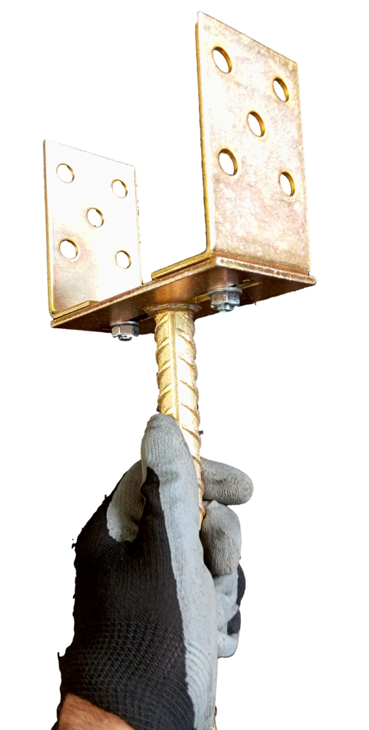 HAFD Adjustable U-Type Gold Fence Post Support 4mm Thick Galvanised Steel, Max 150mm Width - Image 3