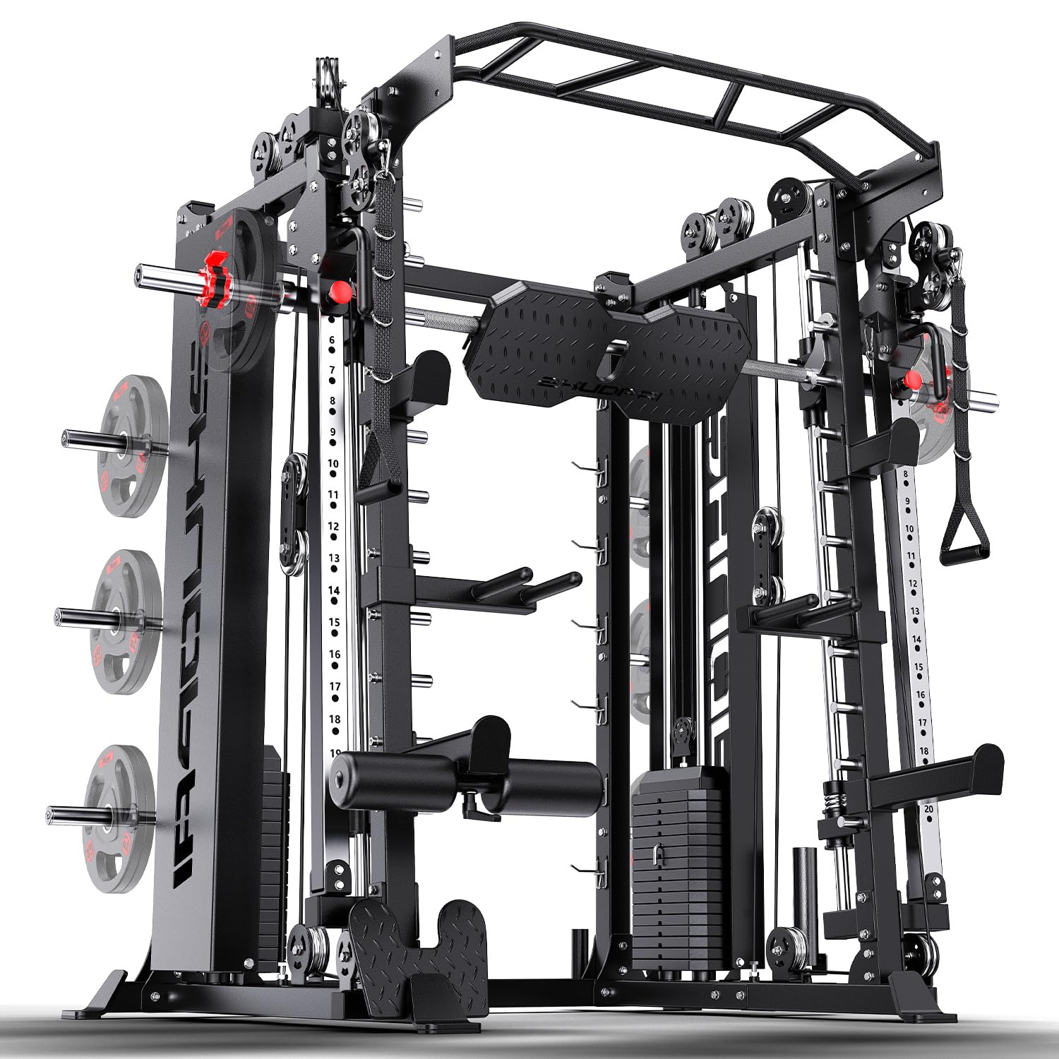 XGSW Smith Machine with Weight Stack, Multi-Function Squat Rack Power Cage with Cable Crossover System, for Home Gym