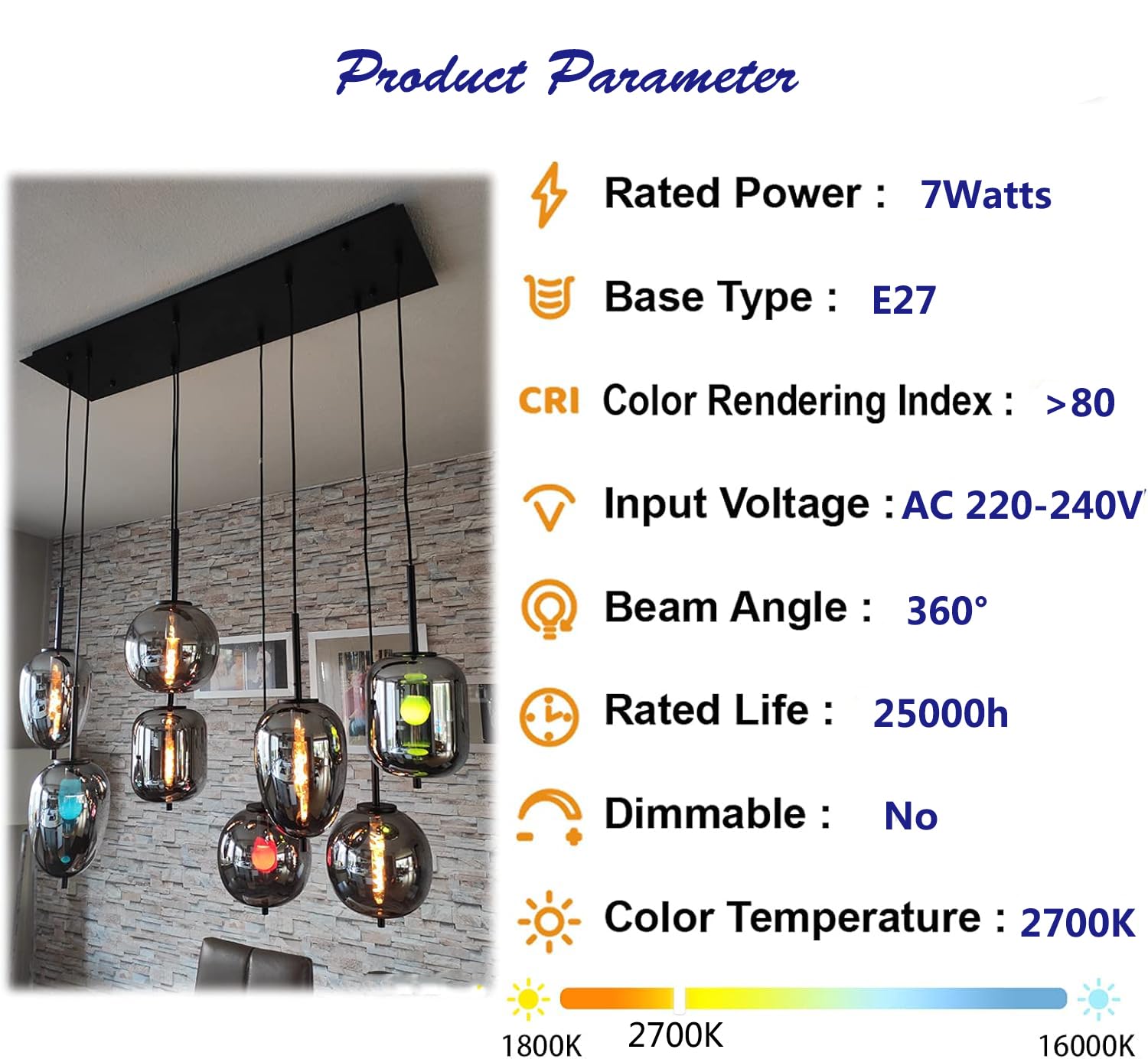 WANGPEI E27 T30-185mm LED Edison Vintage Bernstein Glas Tuber Wicklung Glühbirne 7W(60W Halogen Glühbirne äquivalent) 600LM Warmweiß 2700K Nicht Dimmbare E27 Retro Glühbirnen,10Stück