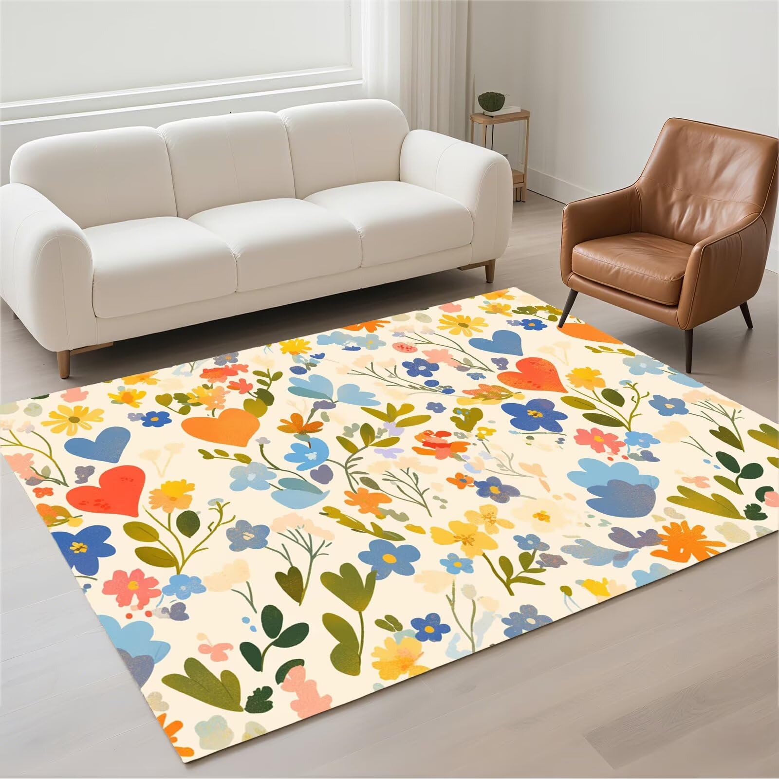 Tapis de salon lavable 60x90cm rectangulaire moderne à motif de fleurs Flowers 13-209