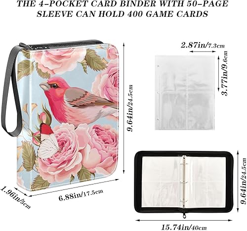 Miniatura 3 de Carpeta de tarjetas coleccionables de flores y pájaros de rosas con 4 bolsillos con 50 fundas extraíbles, carpeta de álbumes de tarjetas de 3