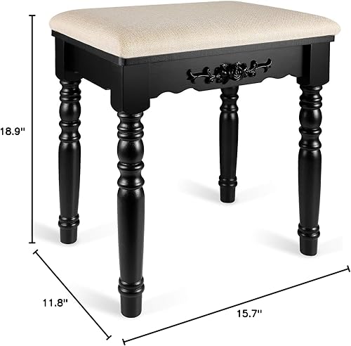 Miniatura 3 de URFORESTIC Taburete de tocador de madera de roble, moderno taburete de maquillaje con superficie de asiento cóncavo, capacidad de 300 libras, fácil