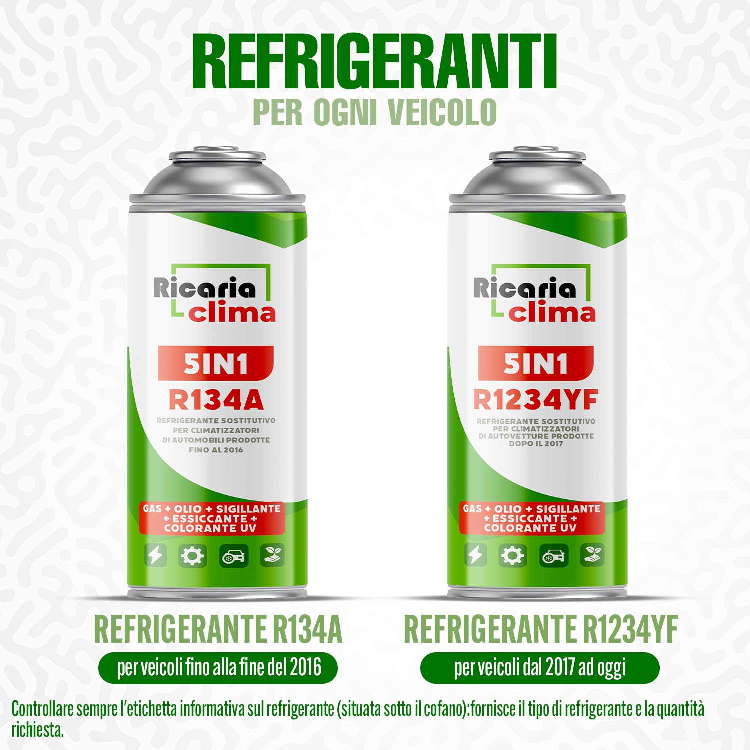 5-in-1 R1234yf x5 – Refrigerante per climatizzatori auto + tubo e adattatore YF – Applicazione rapida – Protegge il compressore – 235 g per confezione