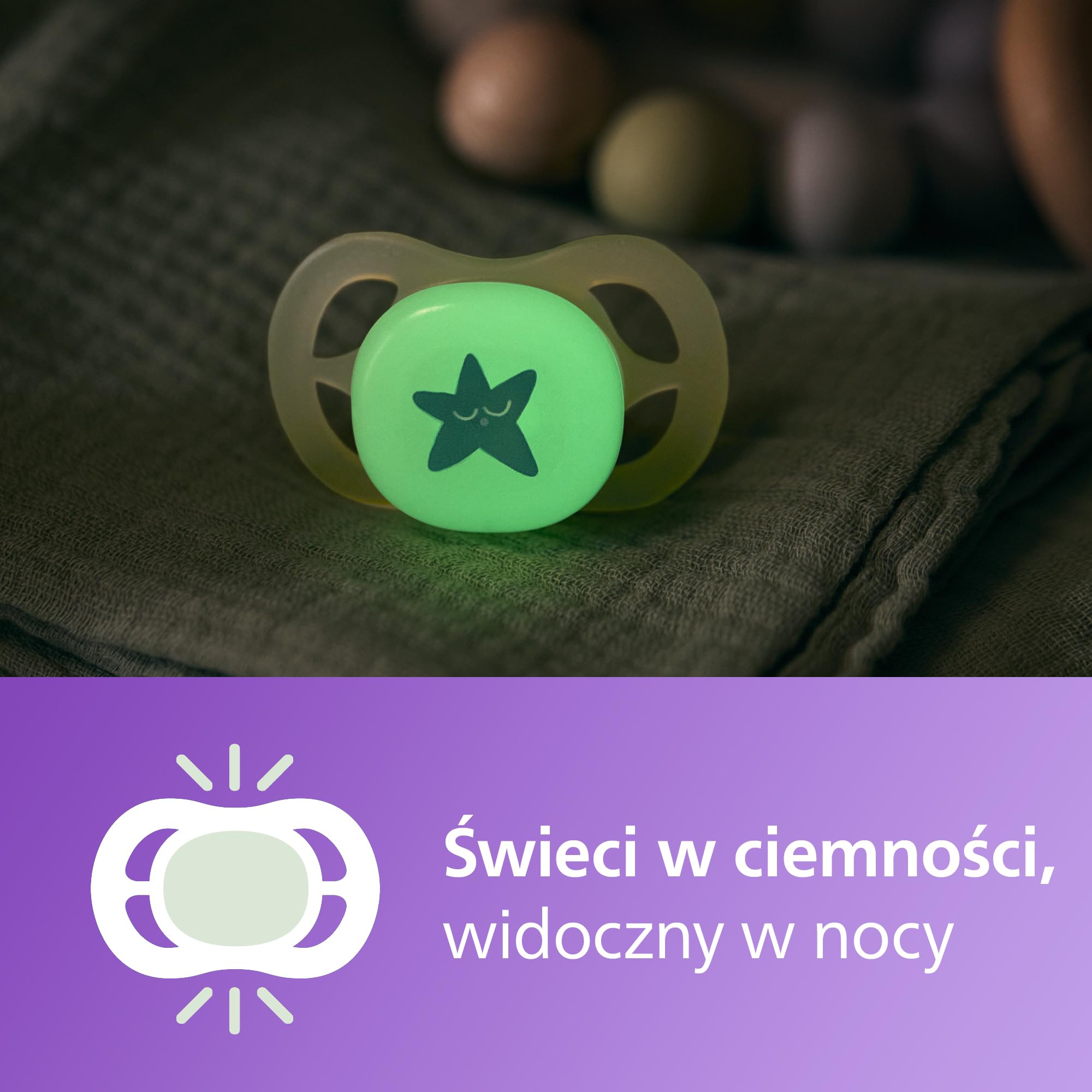 Philips Avent Ultra Start Nighttime, smoczki ortodontyczne dla noworodków w wieku od 0 do 2 miesięcy, świecą w ciemności, silikonowy, bez BPA, ze sterylizatorem/etui, 2 sztuki, SCF075/07