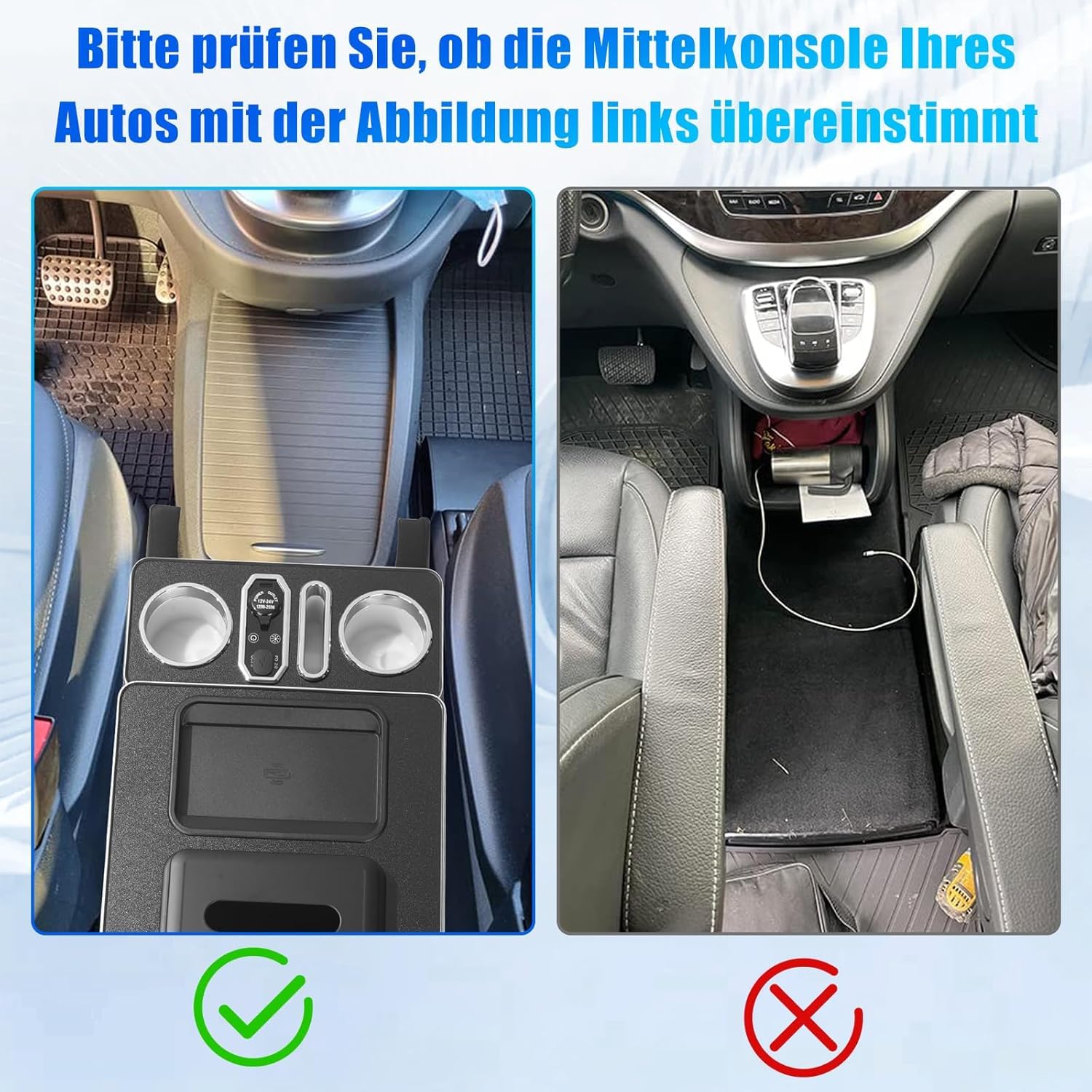Armlehnenbox Aufbewahrungsbox mit Kabelloses Laden 7-farbigem Umgebungslicht und 4 Helligkeitsstufen passend für Mercedes-Benz V-Klasse V220 V260 V250 W447 [EU-Patent]