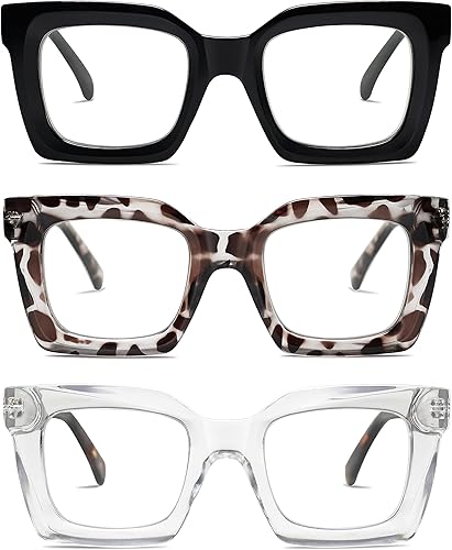 Miniatura 1 de AMOMOMA Anteojos de lectura cuadrados de gran tamaño retro para mujeres y hombres, luz azul, para computadora, gruesos, para mujer, bisagra de