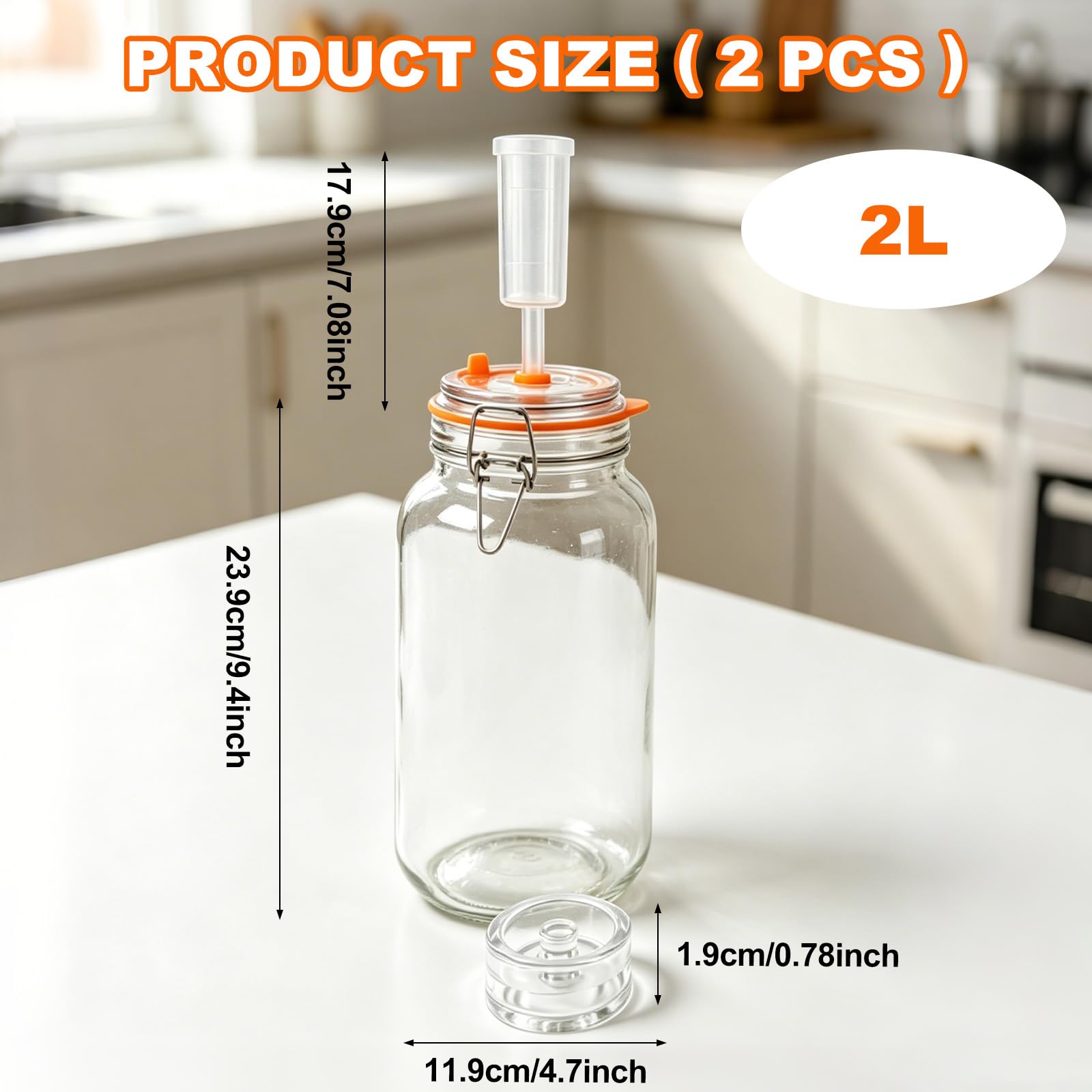 FARYODI Barattoli per fermentazione da 2 l, confezione da 2 pezzi, con fermentazione e peso, per crauti, kimchi, kombucha e sottaceti (1,8 l)