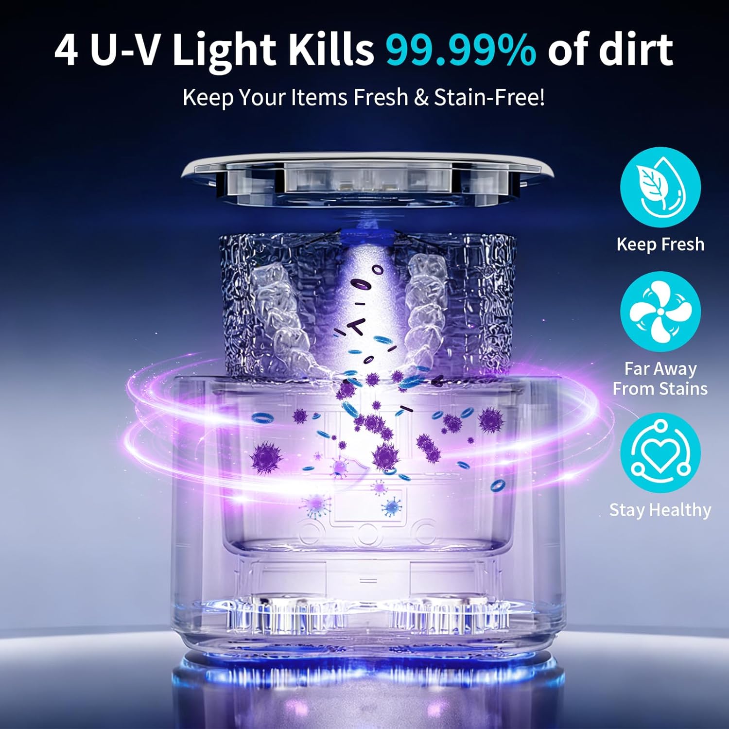 Ultrasonic Retainer Cleaner Machine, 50kHz Dental Cleaning Pod for Night Guards, Braces, Aligners, Toothbrushes, Mouth Guards, Jewelry, 340ml Rechargeable Ultrasonic Denture Cleaner with Digital Timer