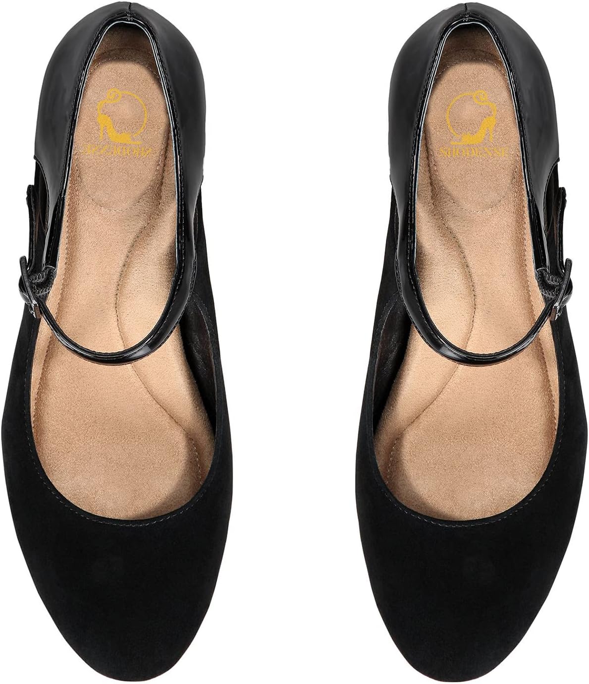 SHODENSE Women Kitten Heel Mary Jane Pumps Round Closed Toe Ankle Strap Mary Janes Patchwork 3" Chunky Heel Dress Sandal Pumps Buckle Retro 4-13 M US