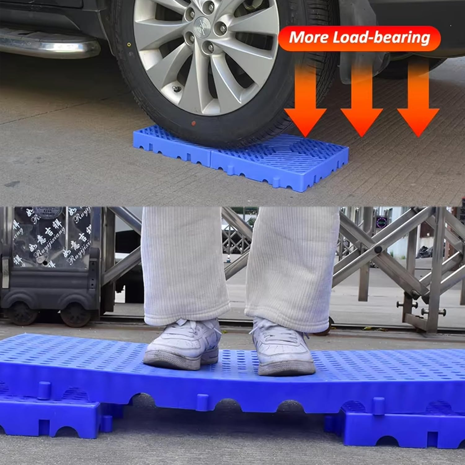 2pcs Plastic Pallet, Waterproof Storage Grid Pad, Lightweight Nestable Floor Pallets, Pallet Anti Slip Breathable Grids for Garage, Supermarket, Warehouse, Basement(Blue)