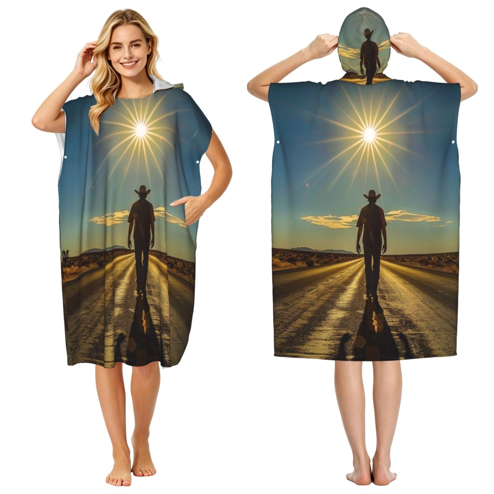 DTHKJNLSF The Scorching Sun Is Like Fire Adult Hooded Beach Poncho Towel