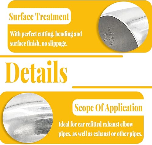Miniatura 4 de BokWin Codo de escape de 45 grados OD de 2 pulgadas de acero inoxidable para barandilla de escalera de coche, 2 unidades