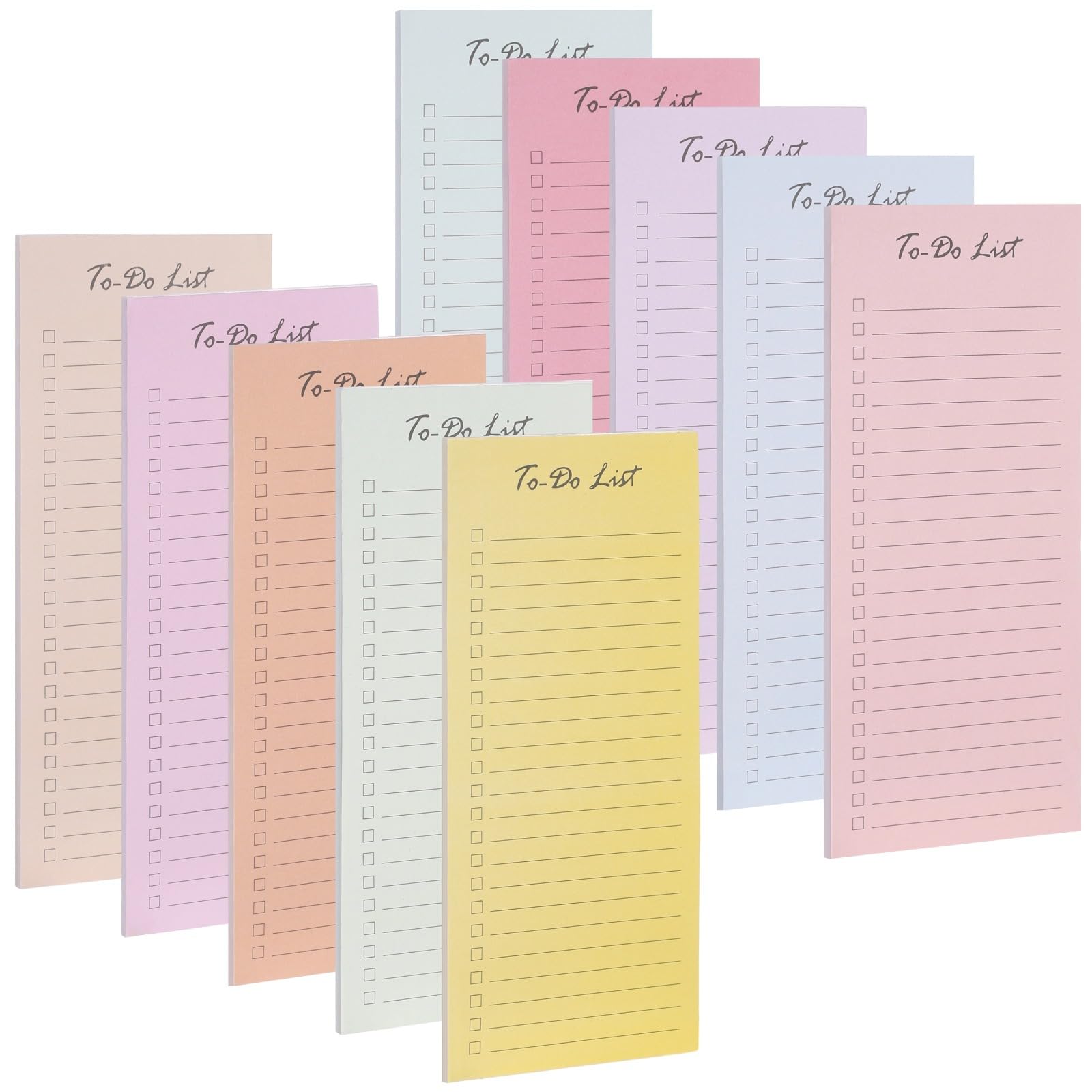 Generisch Zestaw 10 notesów do zrobienia, 50 arkuszy papieru w linie, niedatowany papier do listy kontrolnej, kolorowe bloki do notatek, planer tygodniowy z pudełkami, 20 x 9 cm, do biura, na zakupy