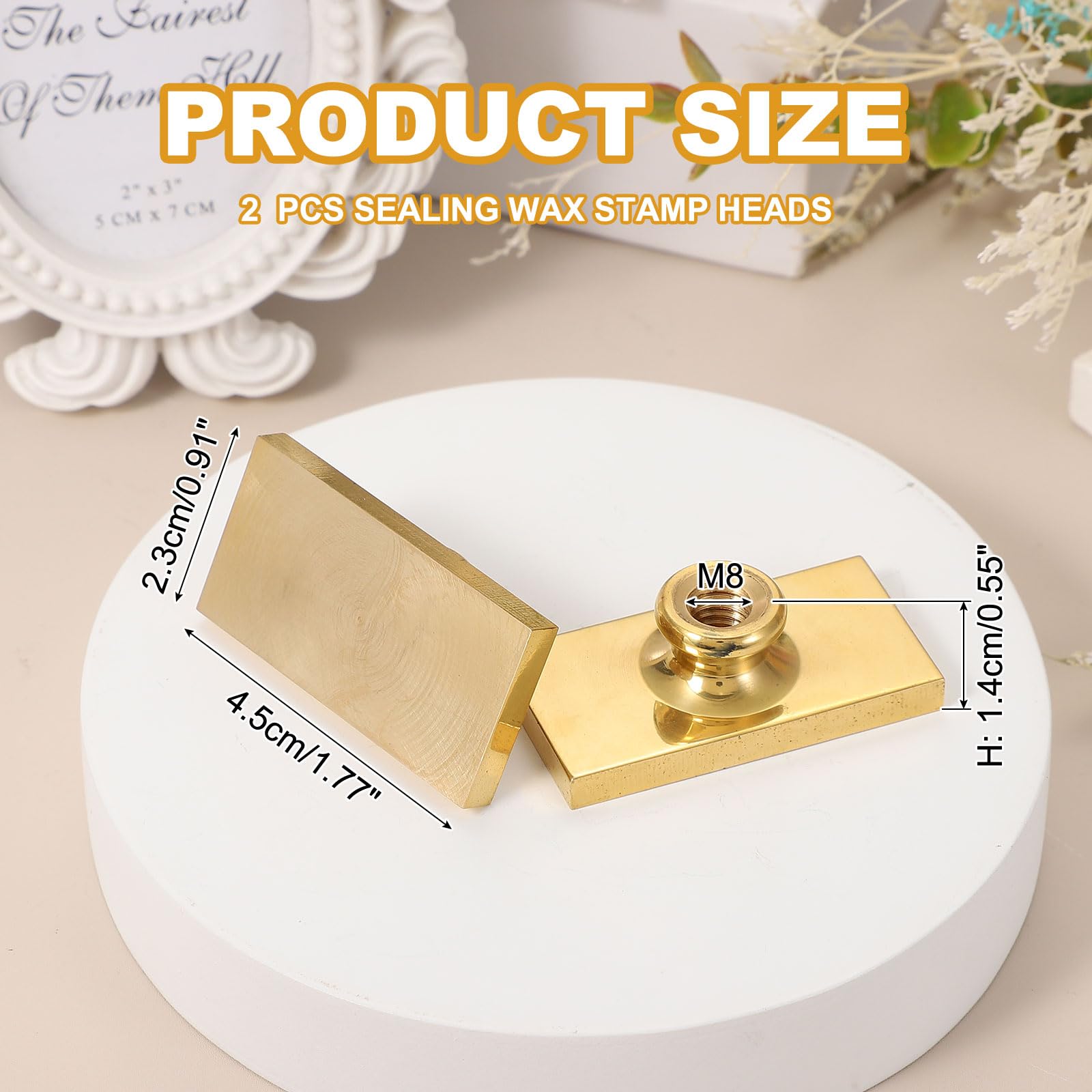 PATIKIL 1.8" Blank Wax Seal Stamp Head, 2Pcs Rectangle Brass Sealing Wax Stamp Heads for DIY Card Making Envelope Sealing Wedding Invitation Crafting, Gold Tone - Image 2