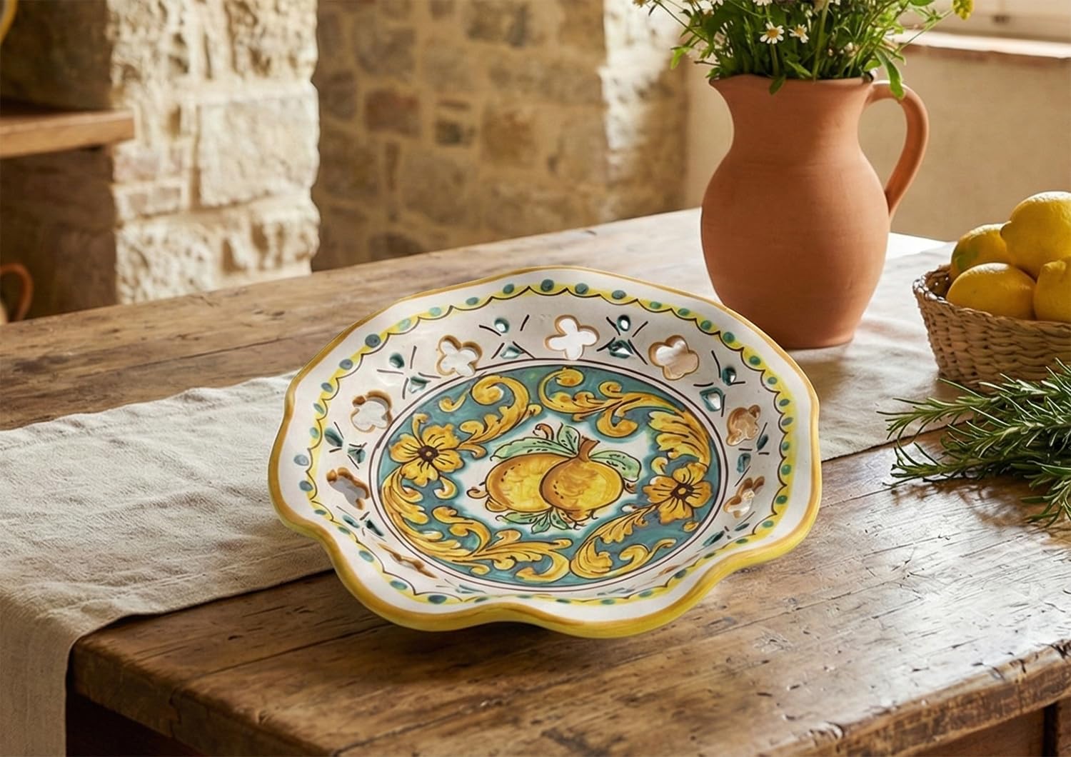 Grand bol en céramique de Sicile saladier artisanal fait main Santo Stefano di Camastra