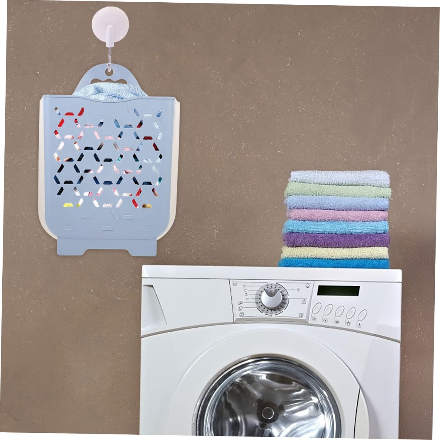 Mobestech Wall Mounted Laundry Basket with Handle Space Saving Collapsible Clothes Storage Bin for Bathroom and Bedroom Medium Gray Blue Hamper for Home Organization