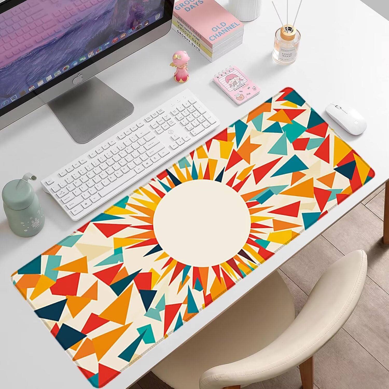 Podkładka pod mysz do gier XXL - 1400x600x3mm - Geometria Duża antypoślizgowa podkładka pod klawiaturę biurową z przeszytymi krawędziami, wielokolorowa duża podkładka pod mysz do gier do biura i domu