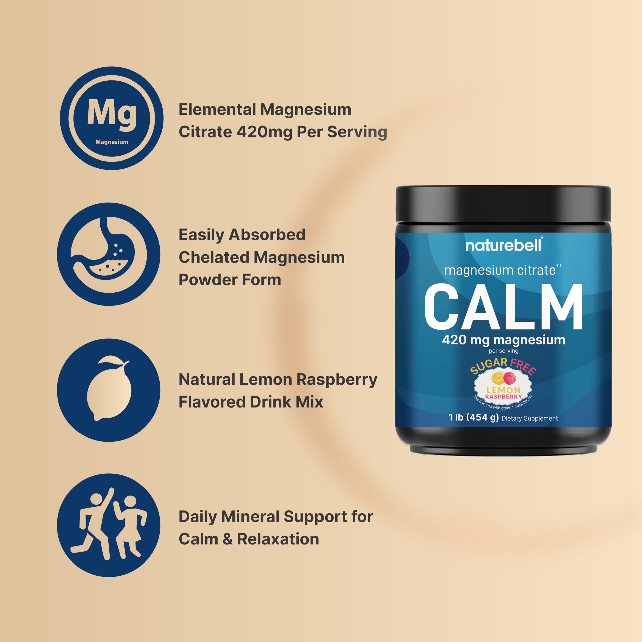 Calm Magnesium Powder, 1lb | Drink Mix for Sleep, Muscle, Bone & Mood Support – Sugar Free Lemon Raspberry Flavor – Chelated Magnesium Citrate for High Absorption – Vegan, Non-GMO — Amazon image 3