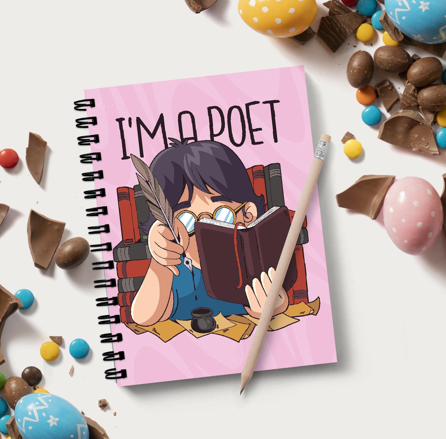 Vprint I m a poet I am nerd bookwram Spiral Wiro Unruled Reuseable Notebook with pen Blank Pages Notebook Diary Journal Drawing Book Size-A5(6X8 Inches) (I m a poet I am nerd bookwram)