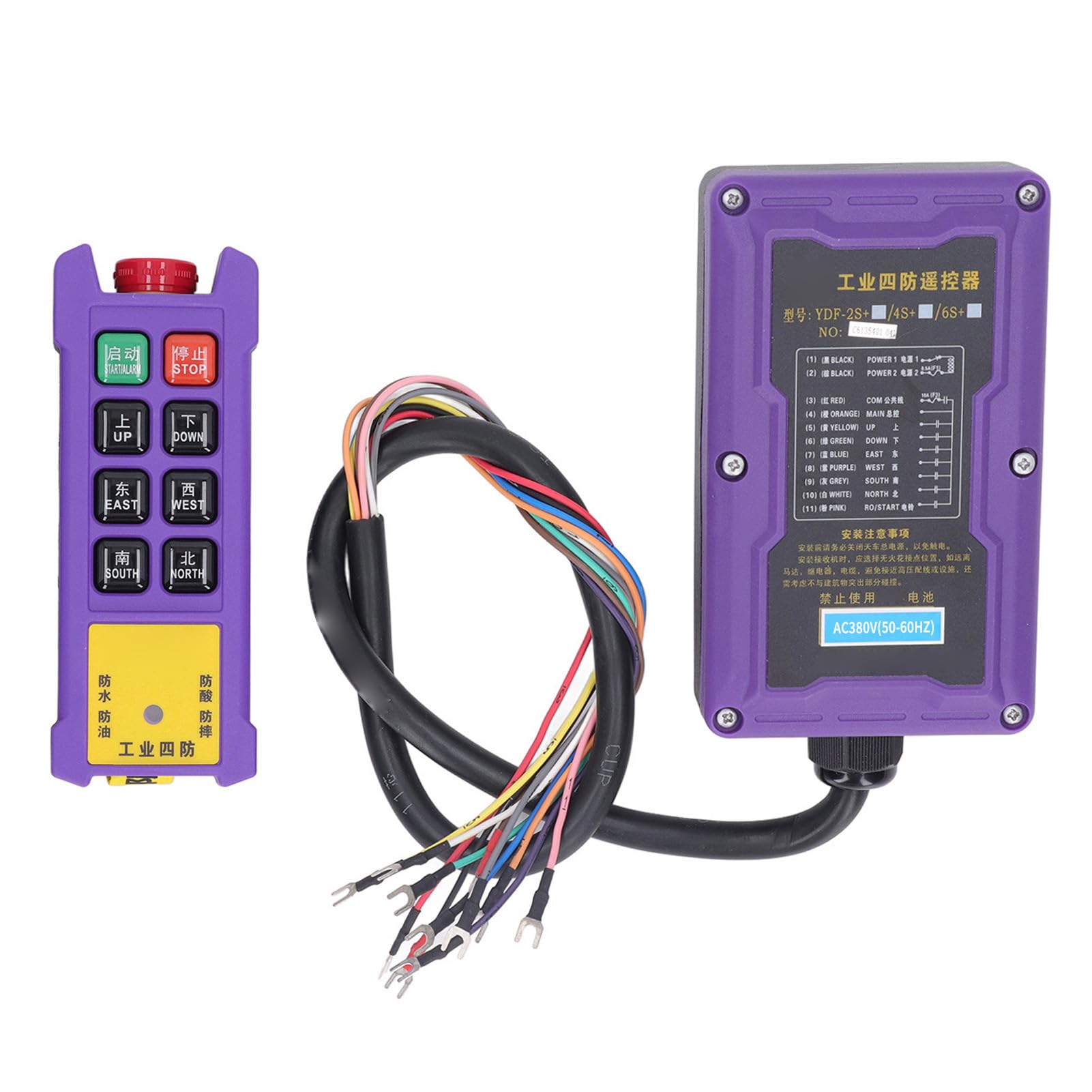 Control Remoto de Grúa Impermeable 8 Botones Controlador de Polipasto Indicador LED Amplio Rango para Maquinaria Nylon (380V)
