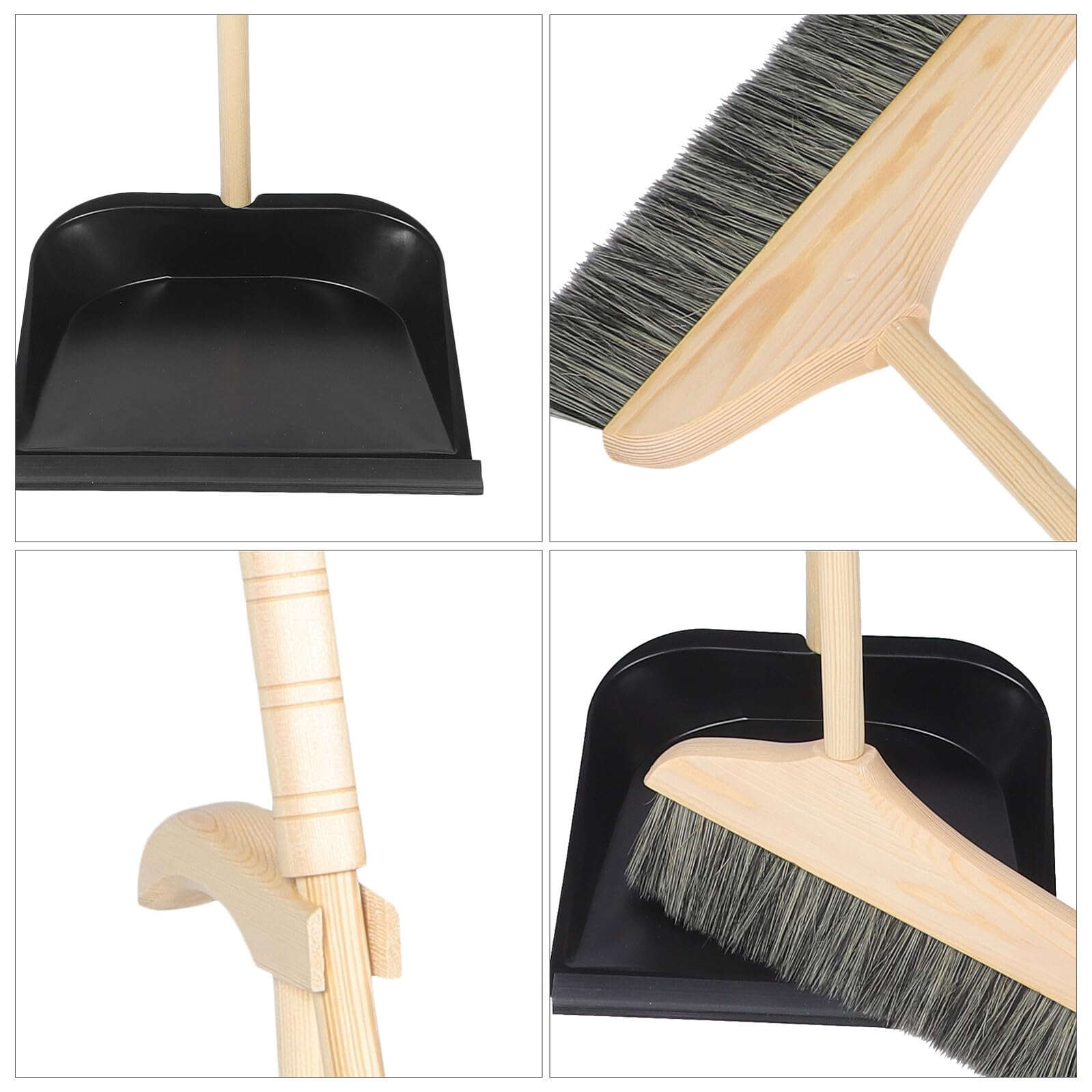 Escoba y Recogedor Doméstico de Madera con Cerdas Flexibles para Limpieza Ligera Suelos de Madera Baldosa para Uso Oficina y Hogar