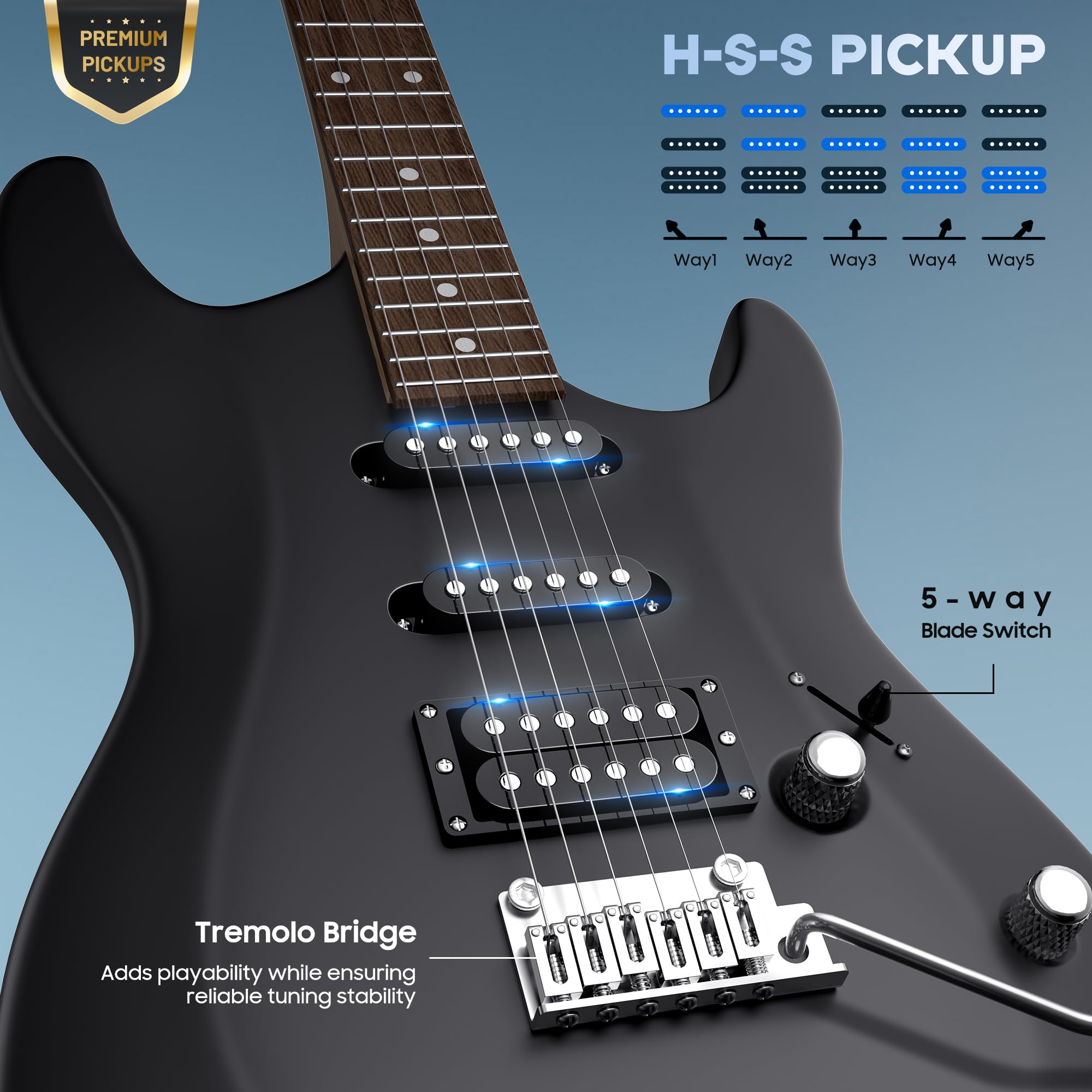 Guitarra Eléctrica CAHAYA LP Estilo Les Paul – Kit Completo Para Principiantes, Cuerpo Okoumé, Mástil Arce, 2 Humbuckers, Incluye Funda, Correa Y Cable – Color Negro