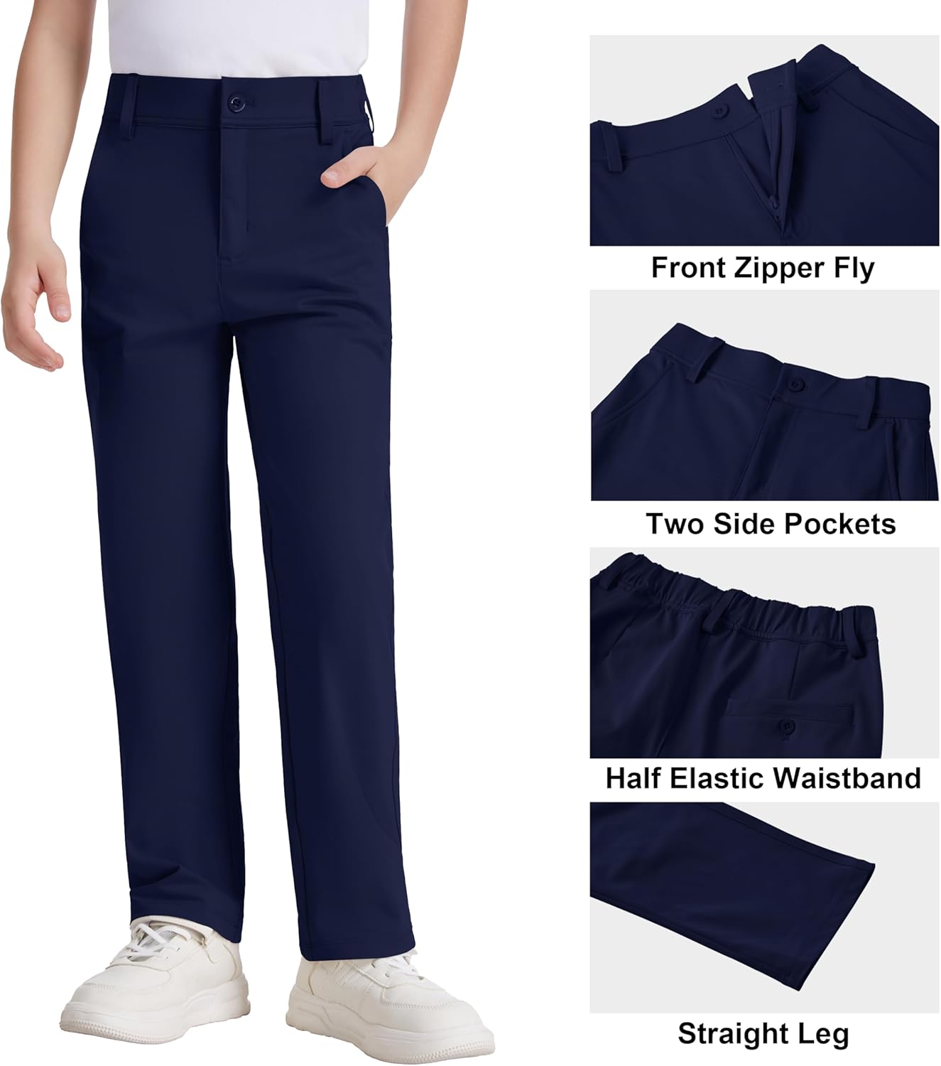 Dreammonkey Boys Golf Pants, Quick Dry Stretch Performance Dress Pants | School Uniform Flat Front Slacks 5T-16 Years - Image 3
