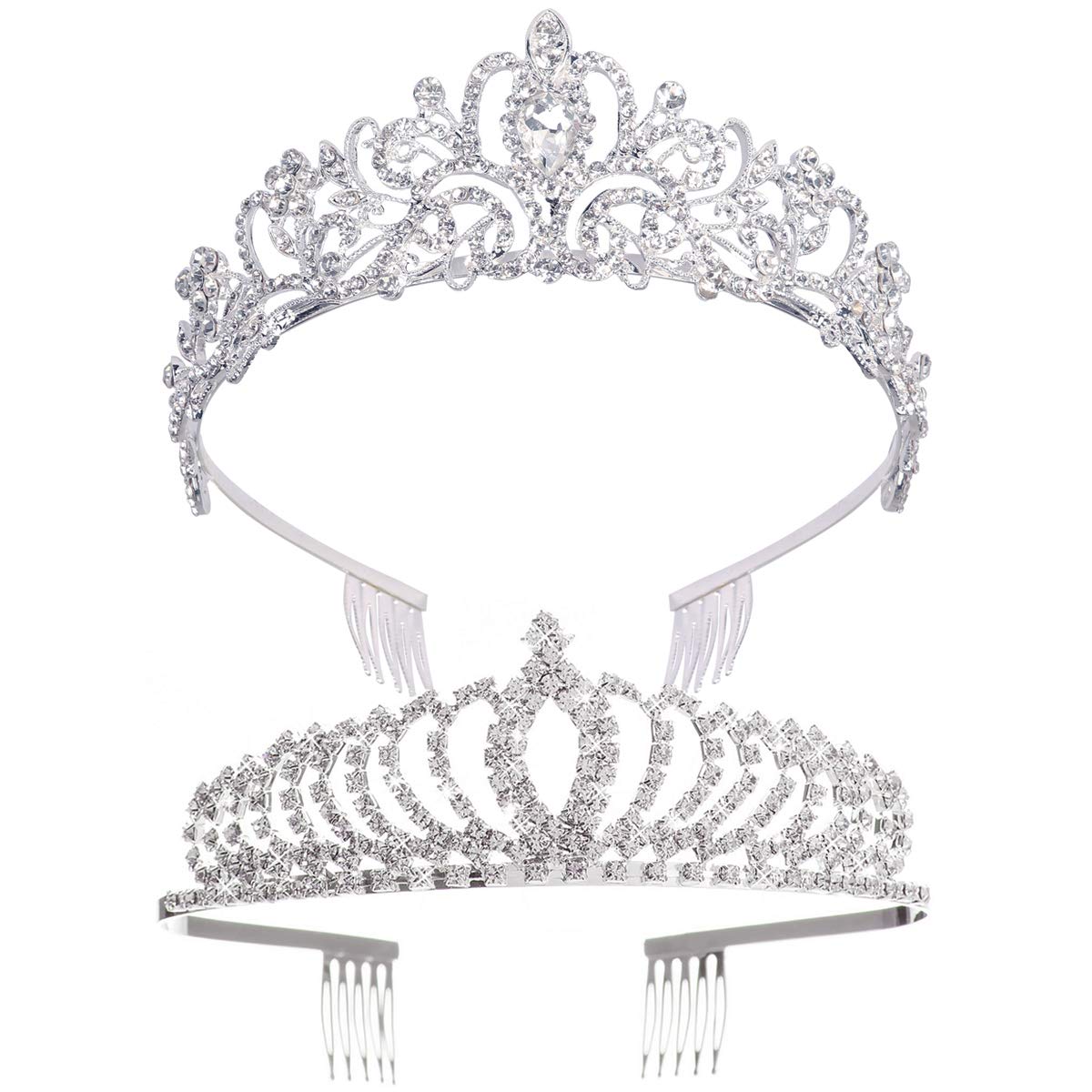 Didder Silver Crystal Tiara Crown for Women,2 Pack Headband Princess Elegant Rhinestone Crown with Combs for Women Girls Bridal Wedding Prom Birthday Party