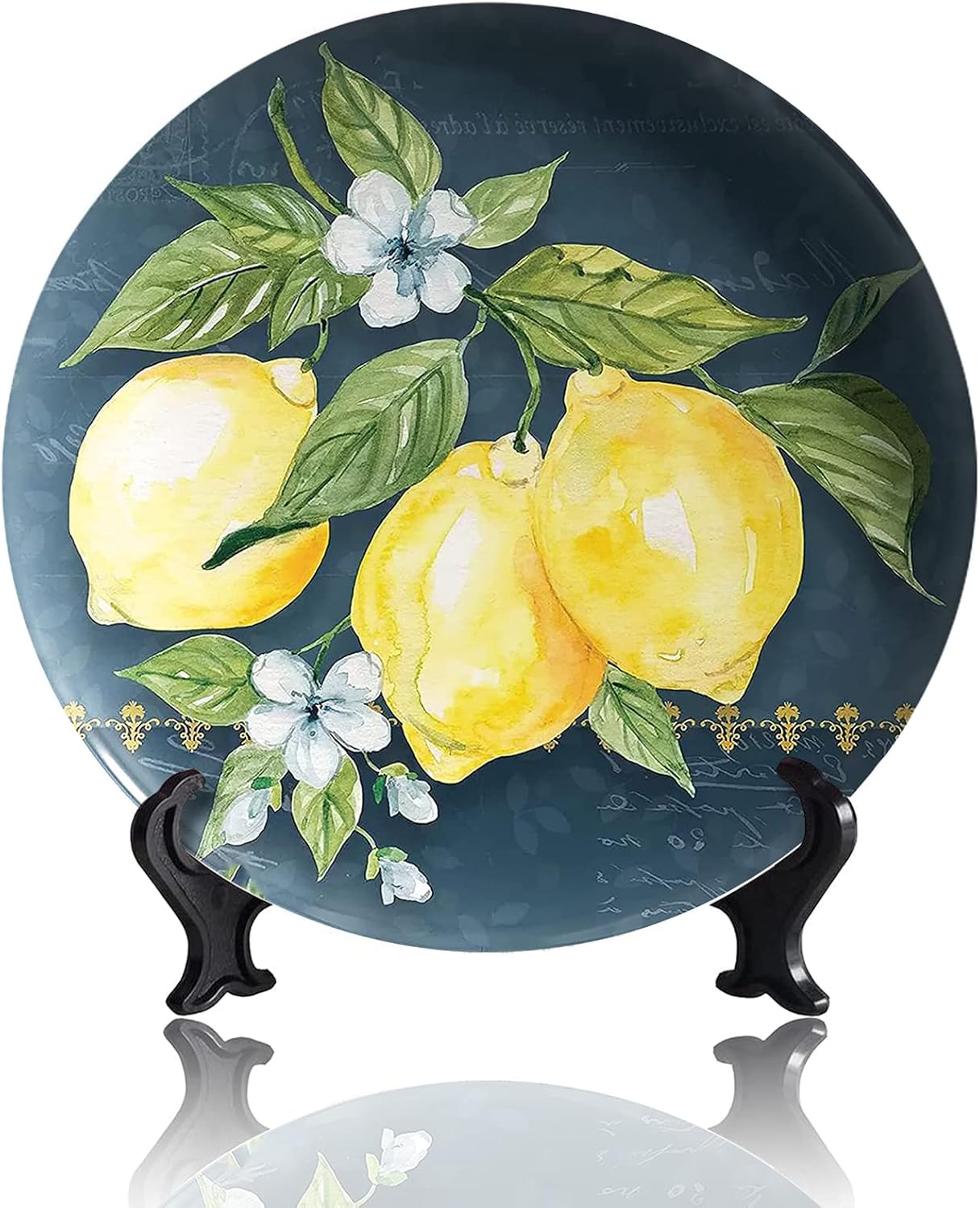 Kasen Graceful Yellow Lemon Decorative Plate Art Painting Ceramic Plate Ornament