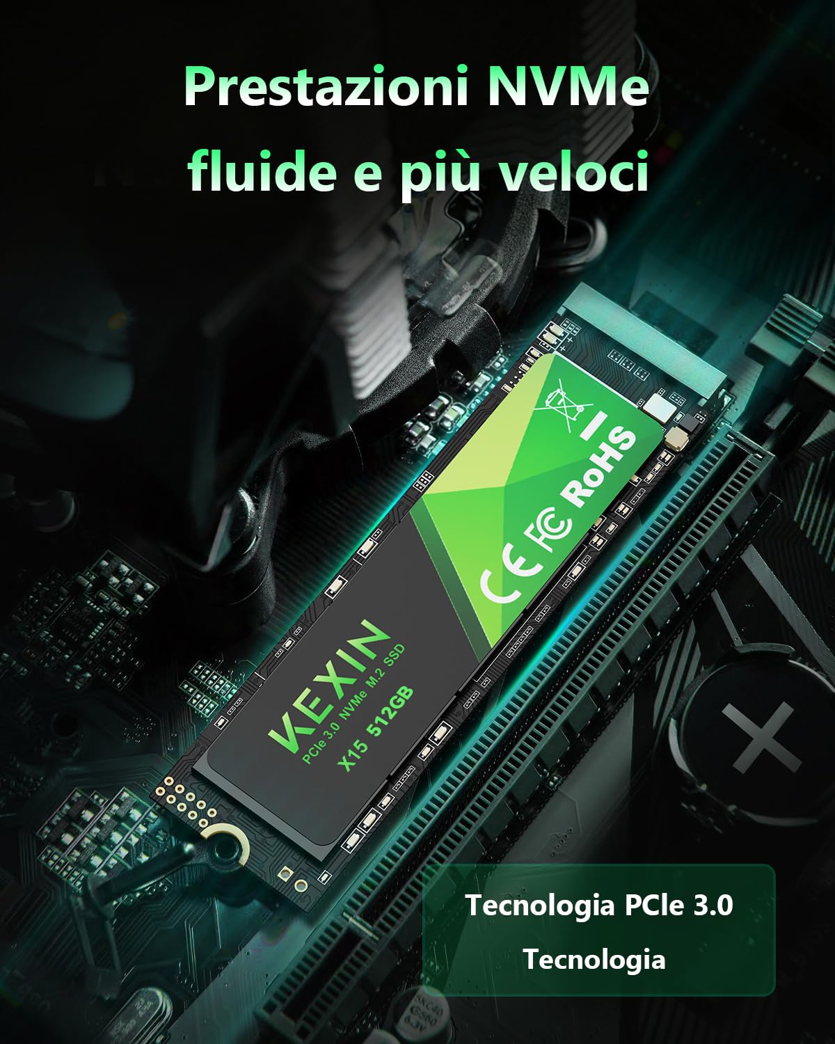 KEXIN 512GB Interno SSD Fino a 3400MB/s M.2 PCLe 3.0 NVMe SSD Internal Solid State Drive
