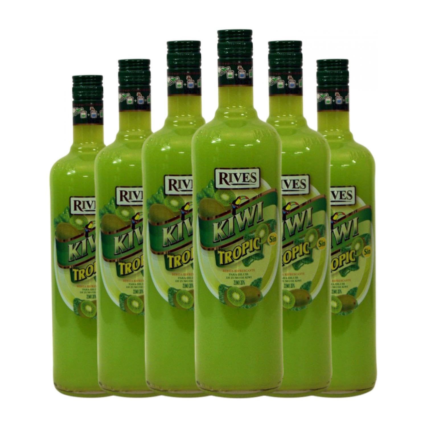 Licores Rives Blue Tropic Kiwi Botella Misil 1 L (Caja de 6 Botella Misil de 1 L)